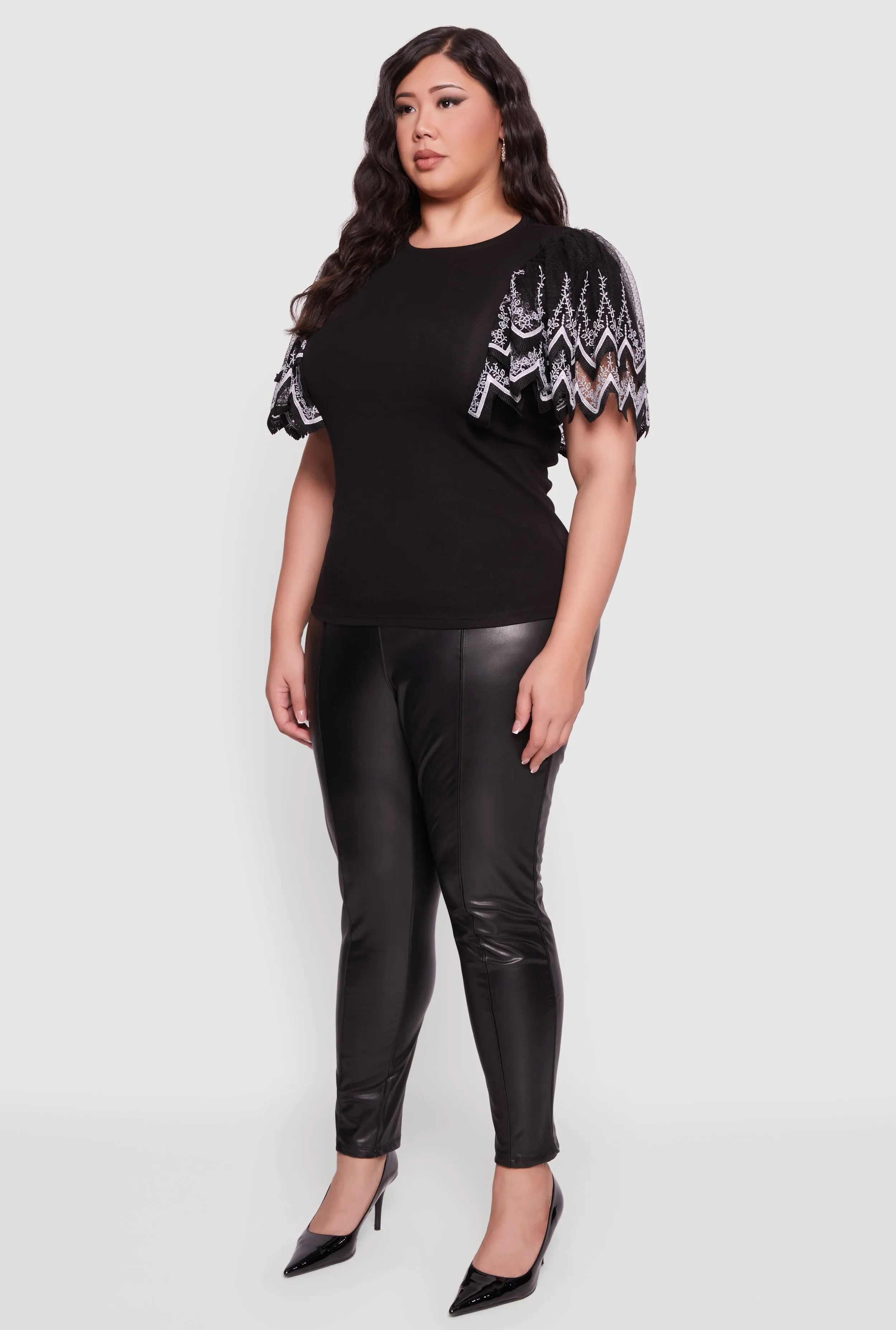 Plus Size Floral Lace Flounce Sleeve Blouse sold by Rainbow product image thumbnail 5