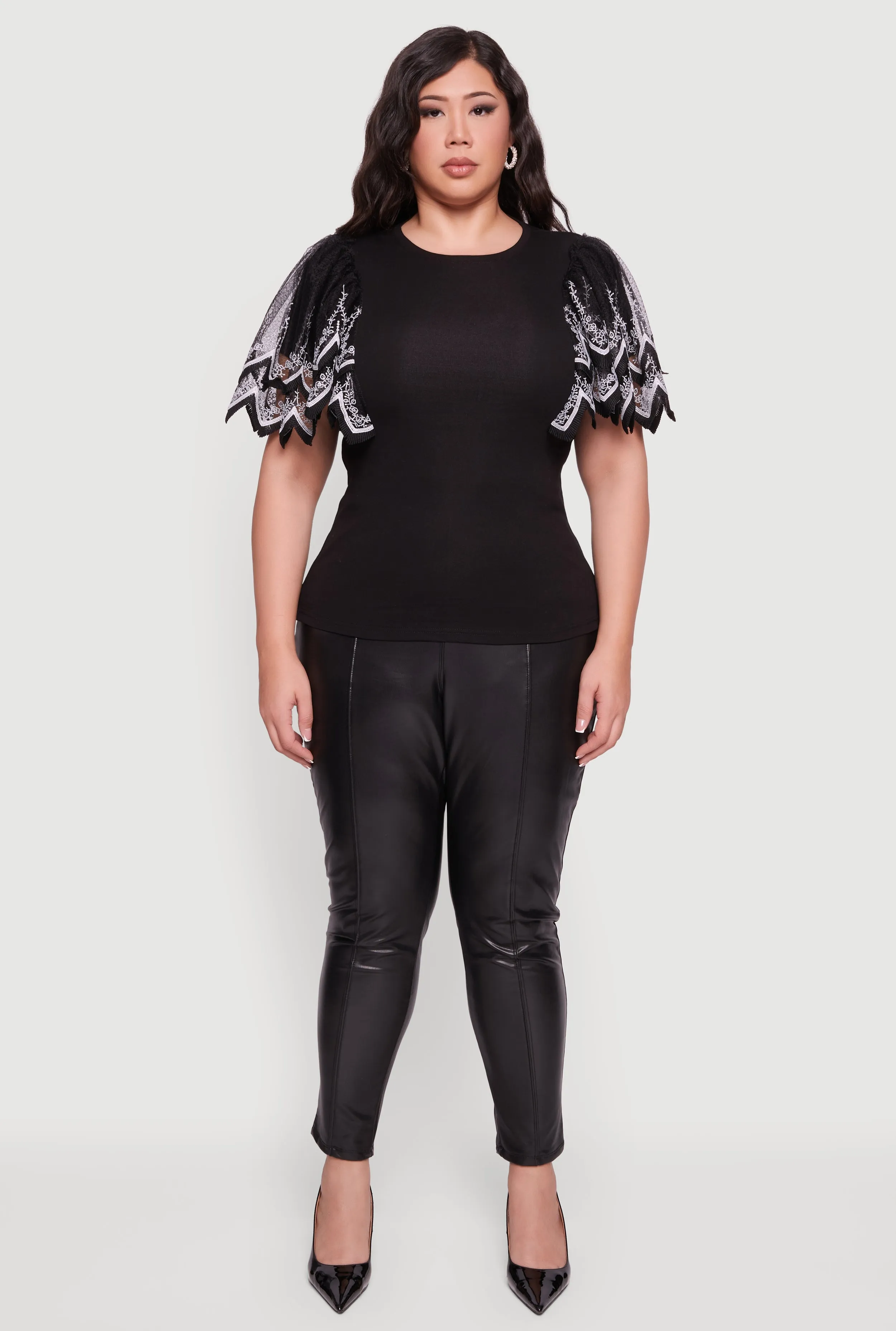 Plus Size Floral Lace Flounce Sleeve Blouse sold by Rainbow product image thumbnail 3