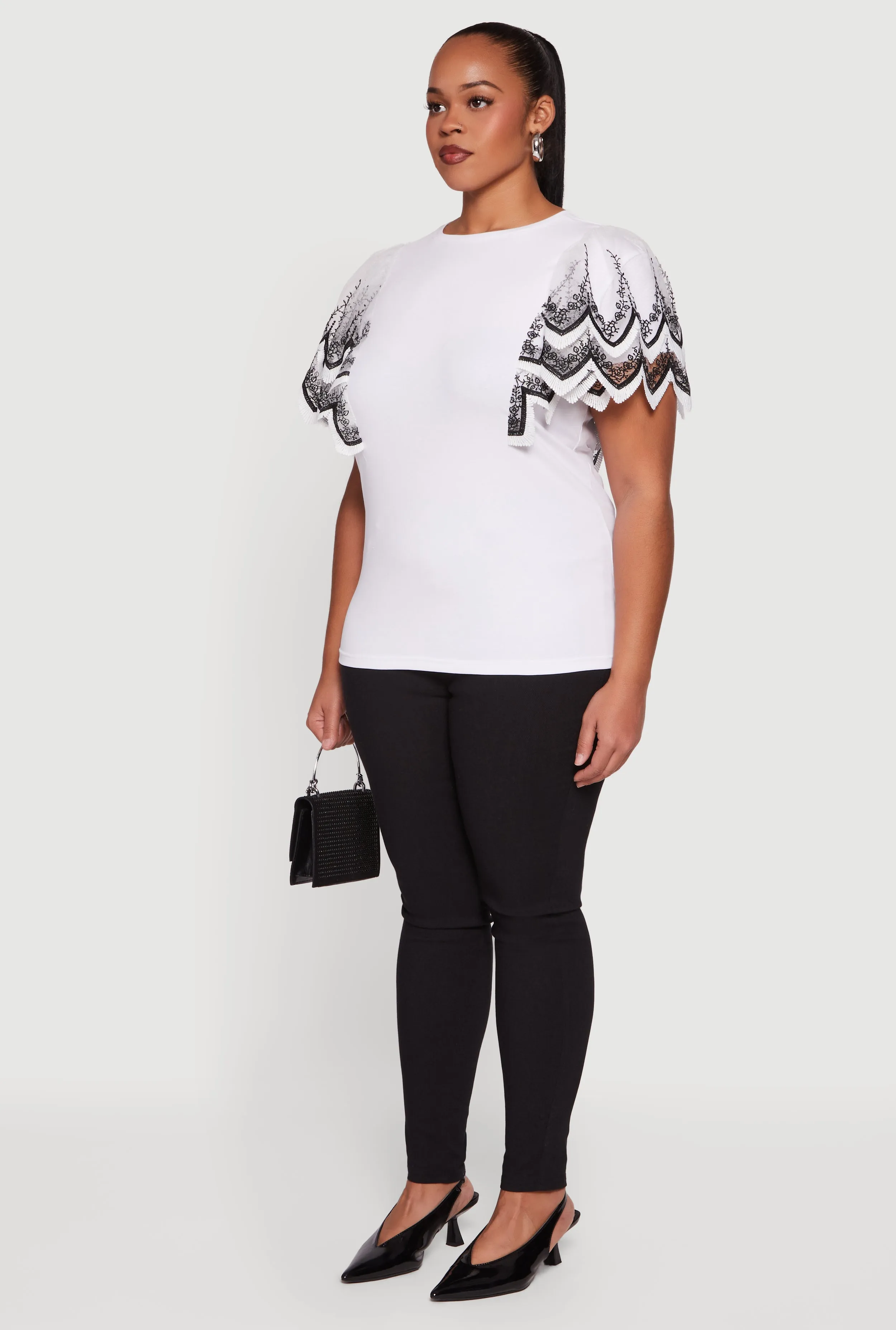 Plus Size Floral Lace Flounce Sleeve Blouse sold by Rainbow product image thumbnail 5