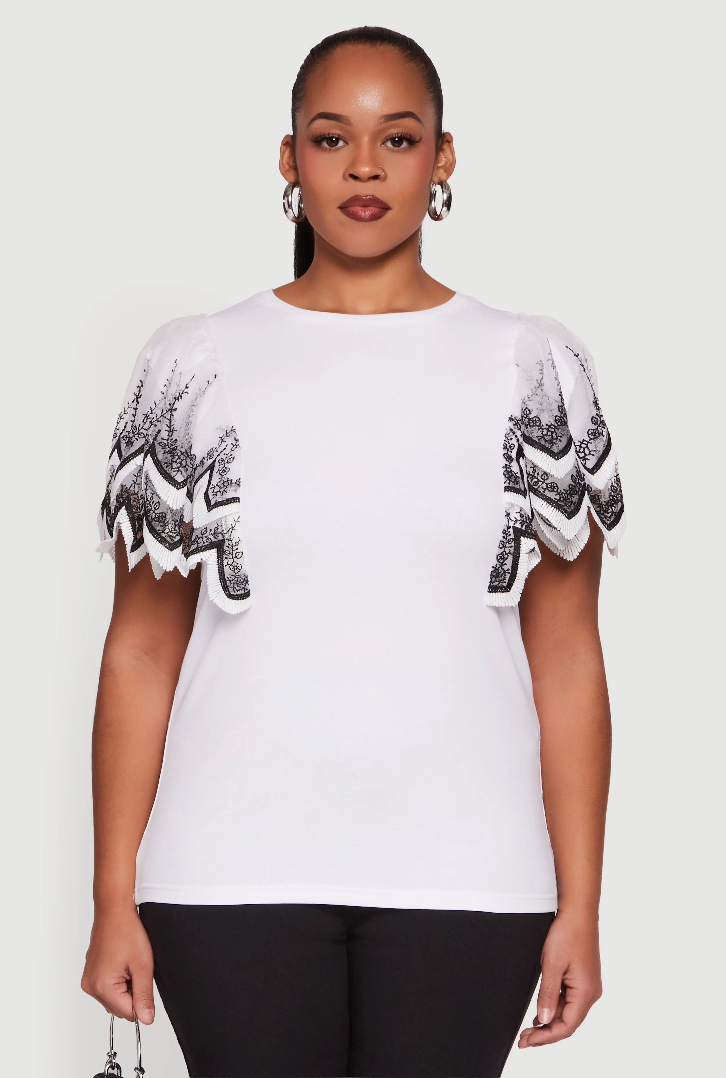 Plus Size Floral Lace Flounce Sleeve Blouse sold by Rainbow product image thumbnail 2