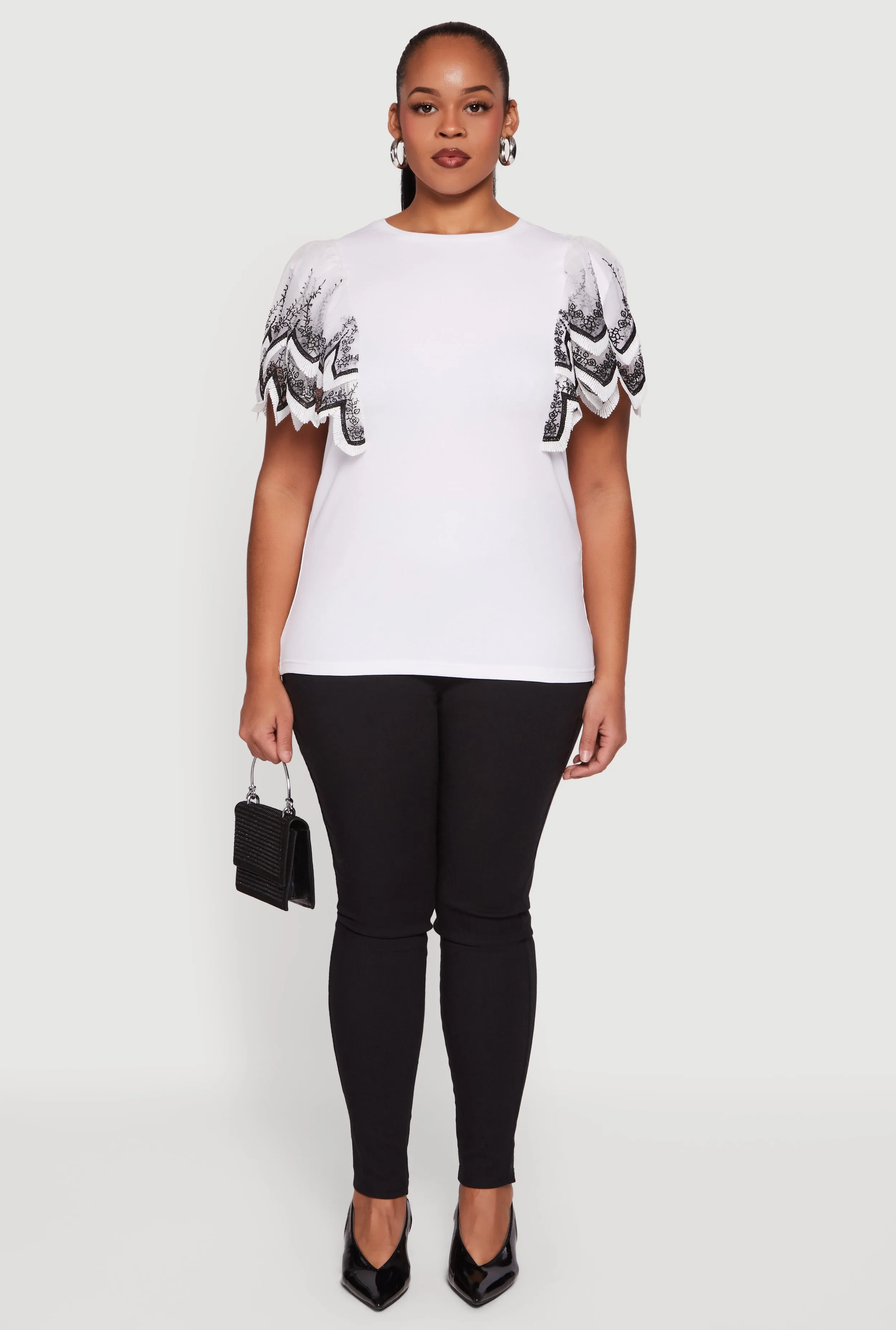 Plus Size Floral Lace Flounce Sleeve Blouse sold by Rainbow product image thumbnail 3