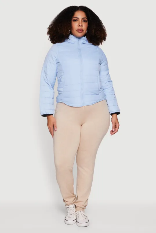 Plus Size Hooded Mock Neck Zip Front Puffer Jacket sold by Rainbow