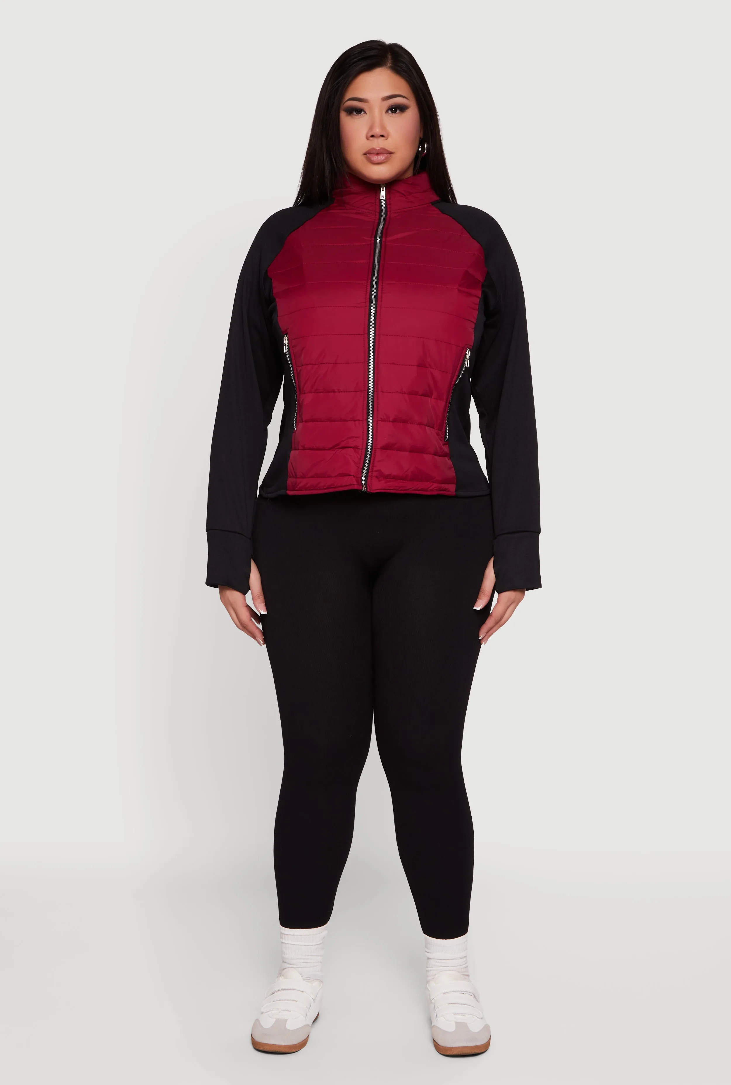 Plus Size Color Block Puffer Jacket with Thumb Holes sold by Rainbow product image thumbnail 3