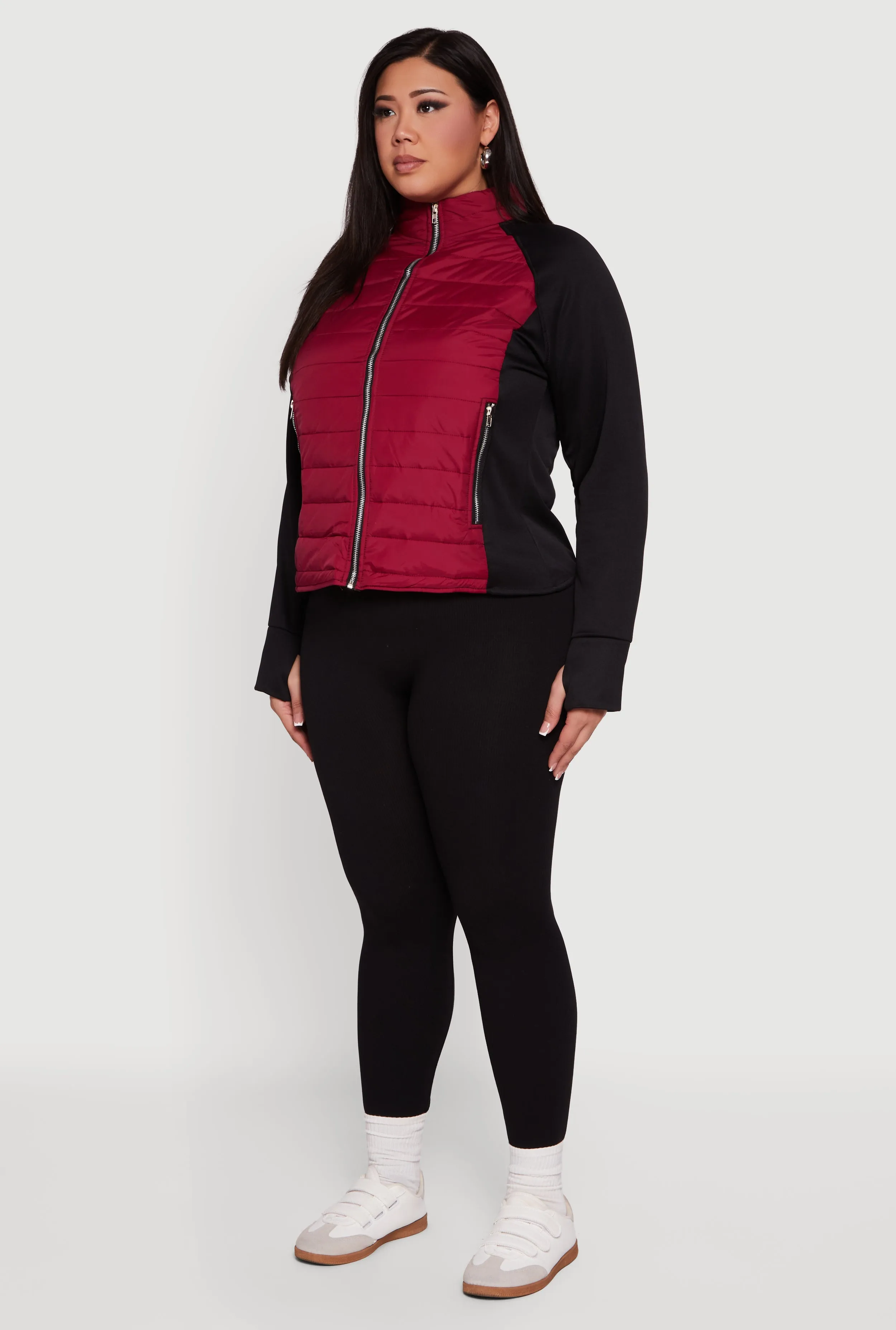Plus Size Color Block Puffer Jacket with Thumb Holes sold by Rainbow product image thumbnail 5