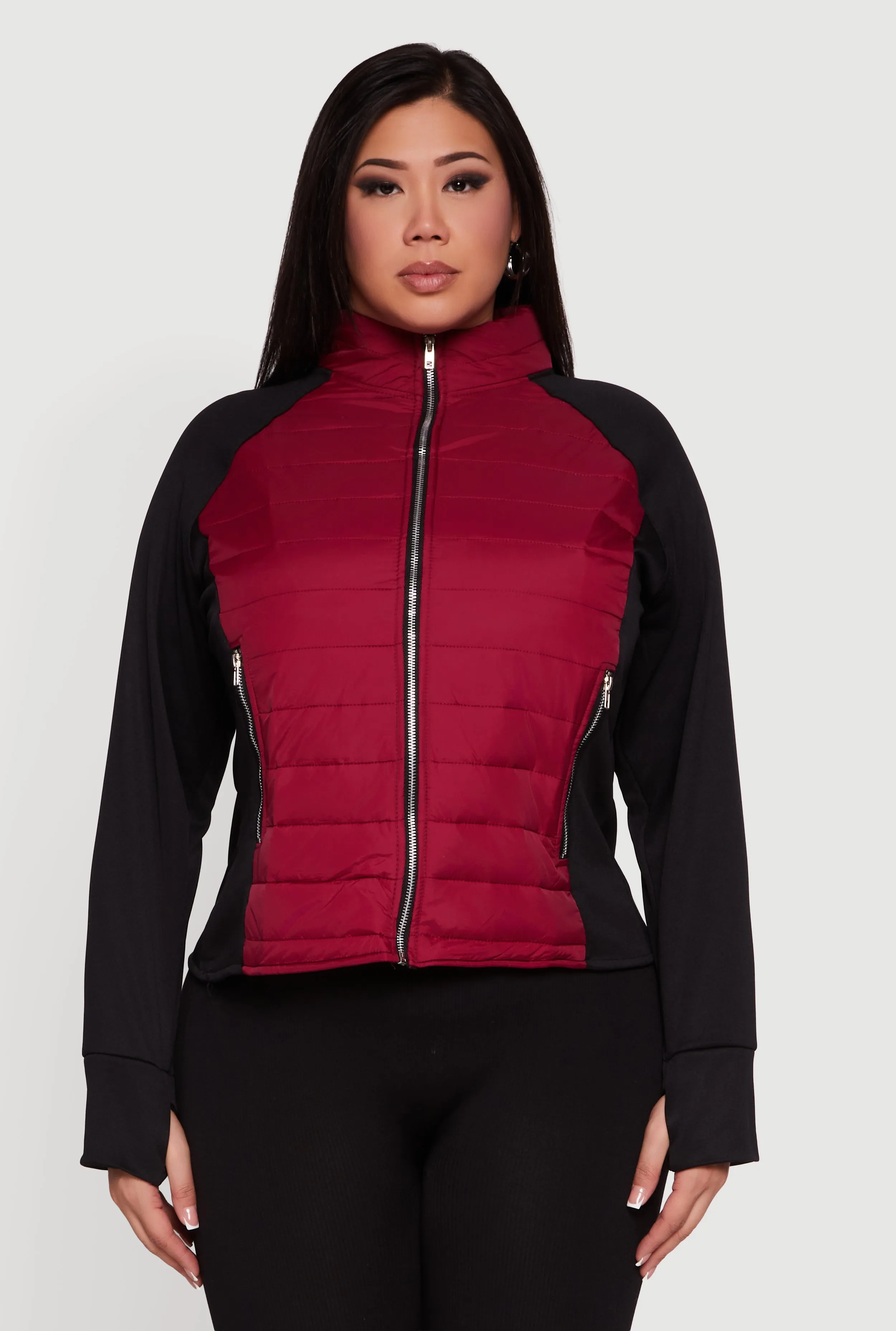 Plus Size Color Block Puffer Jacket with Thumb Holes sold by Rainbow product image thumbnail 2
