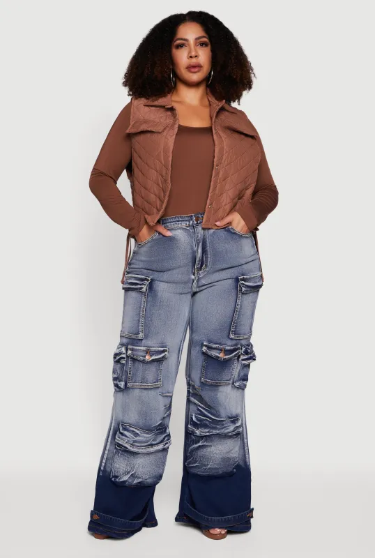 Plus Size Quilted Snap Button Front Vest sold by Rainbow