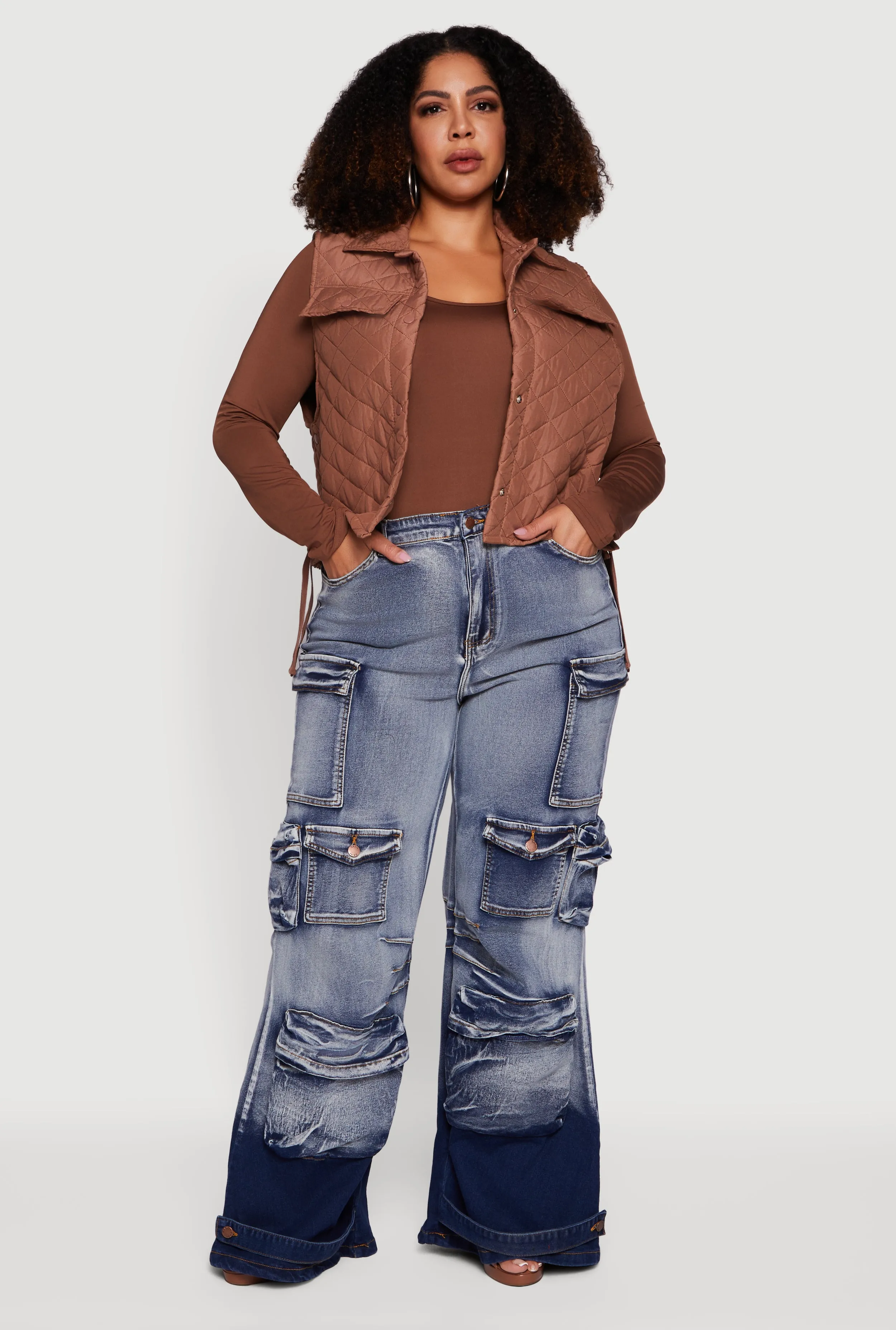 Plus Size Quilted Snap Button Front Vest sold by Rainbow