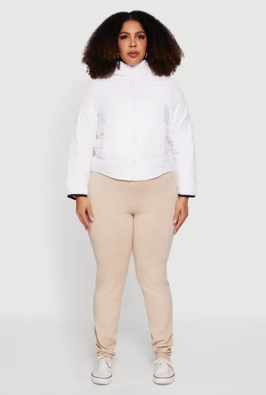 Plus Size Hooded Mock Neck Zip Front Puffer Jacket sold by Rainbow