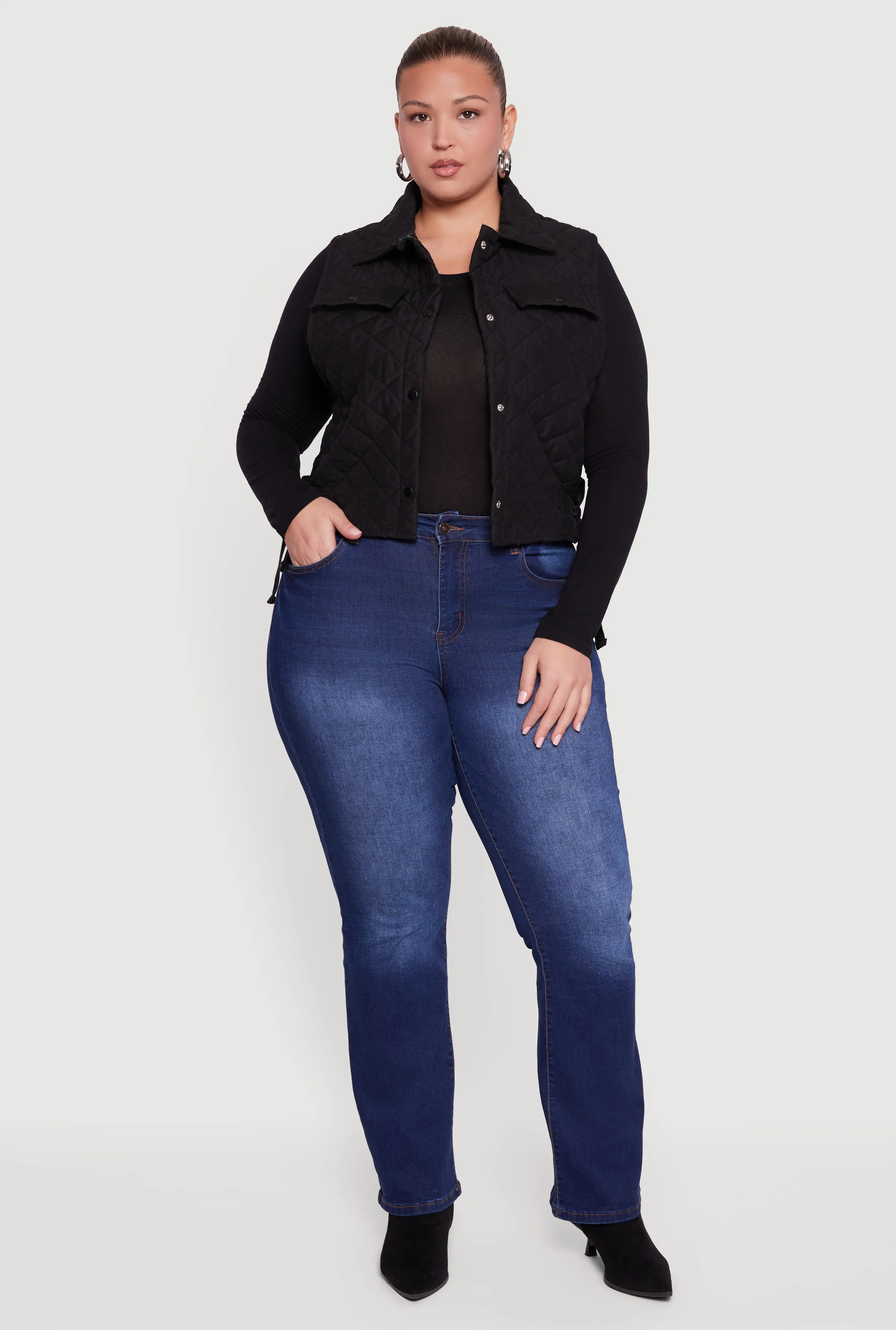 Plus Size Quilted Snap Button Front Vest sold by Rainbow