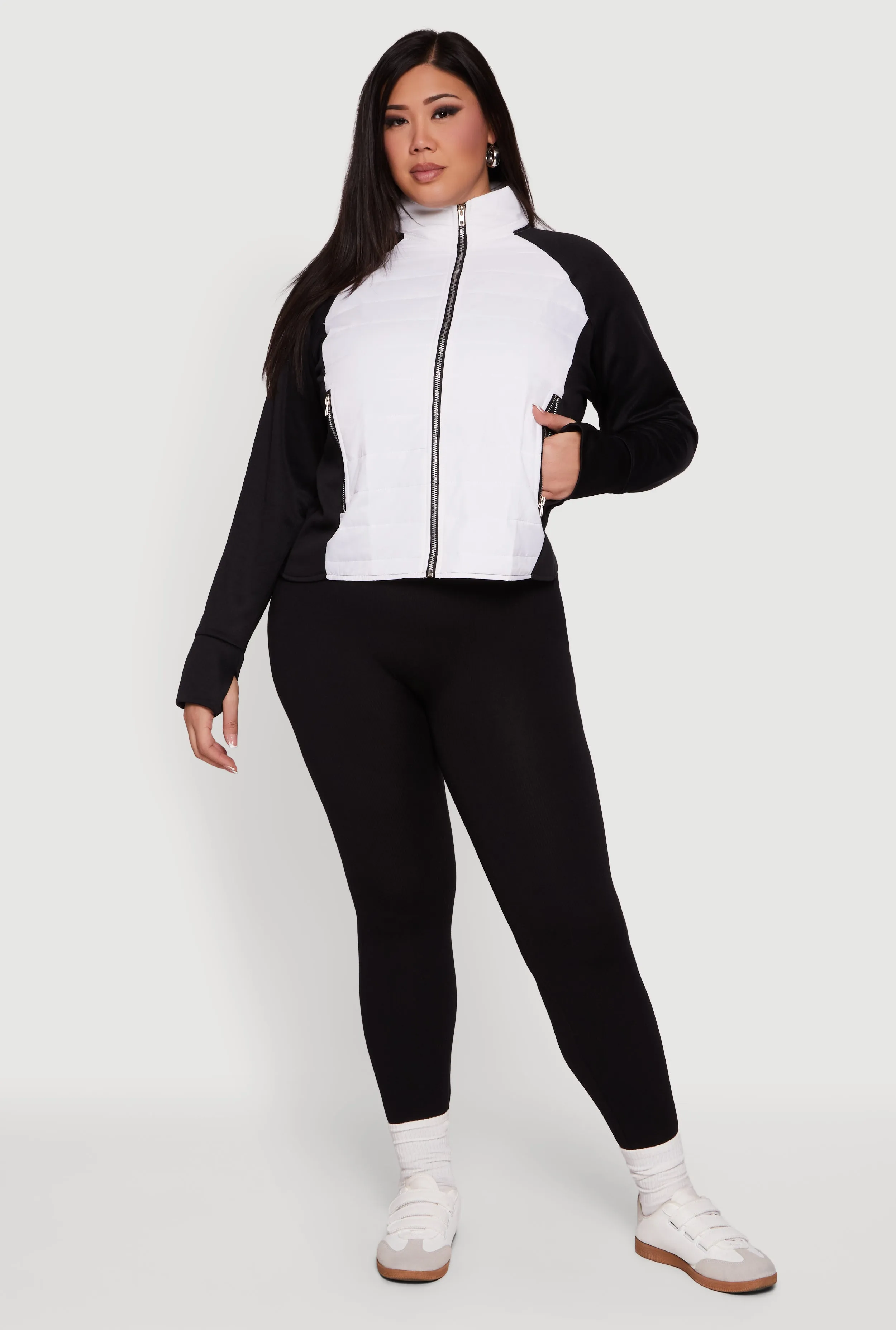 Plus Size Color Block Puffer Jacket with Thumb Holes sold by Rainbow product image thumbnail 2