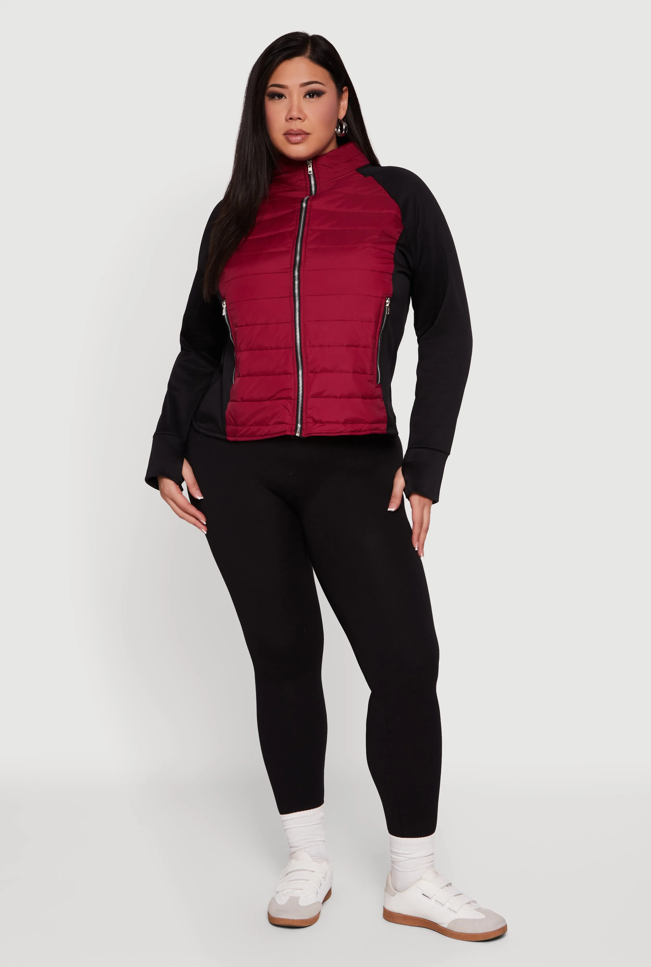 Plus Size Color Block Puffer Jacket with Thumb Holes sold by Rainbow product image thumbnail 3