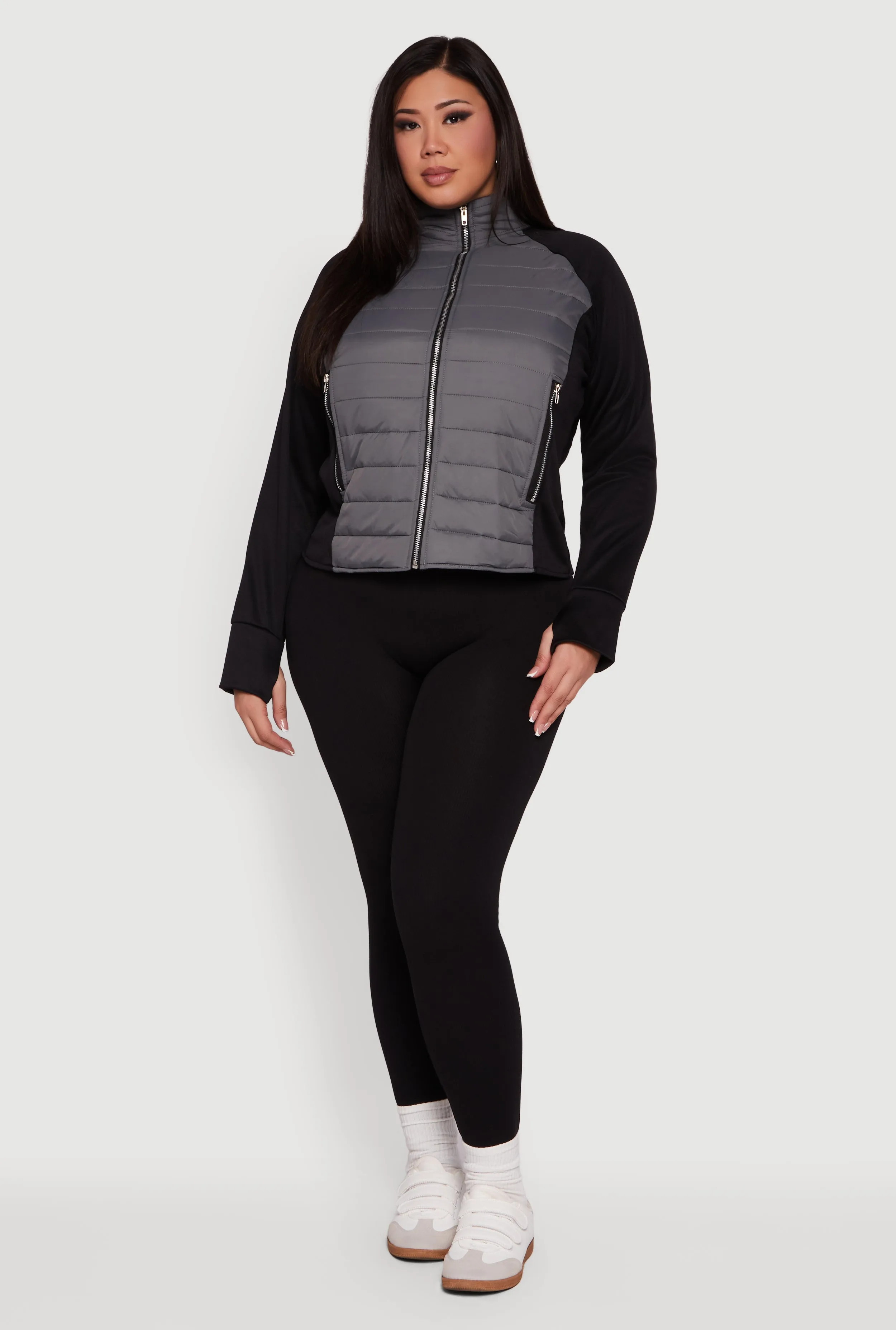 Plus Size Color Block Puffer Jacket with Thumb Holes sold by Rainbow product image thumbnail 4
