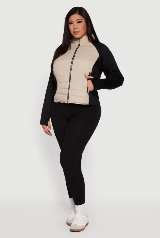 Plus Size Color Block Puffer Jacket with Thumb Holes sold by Rainbow