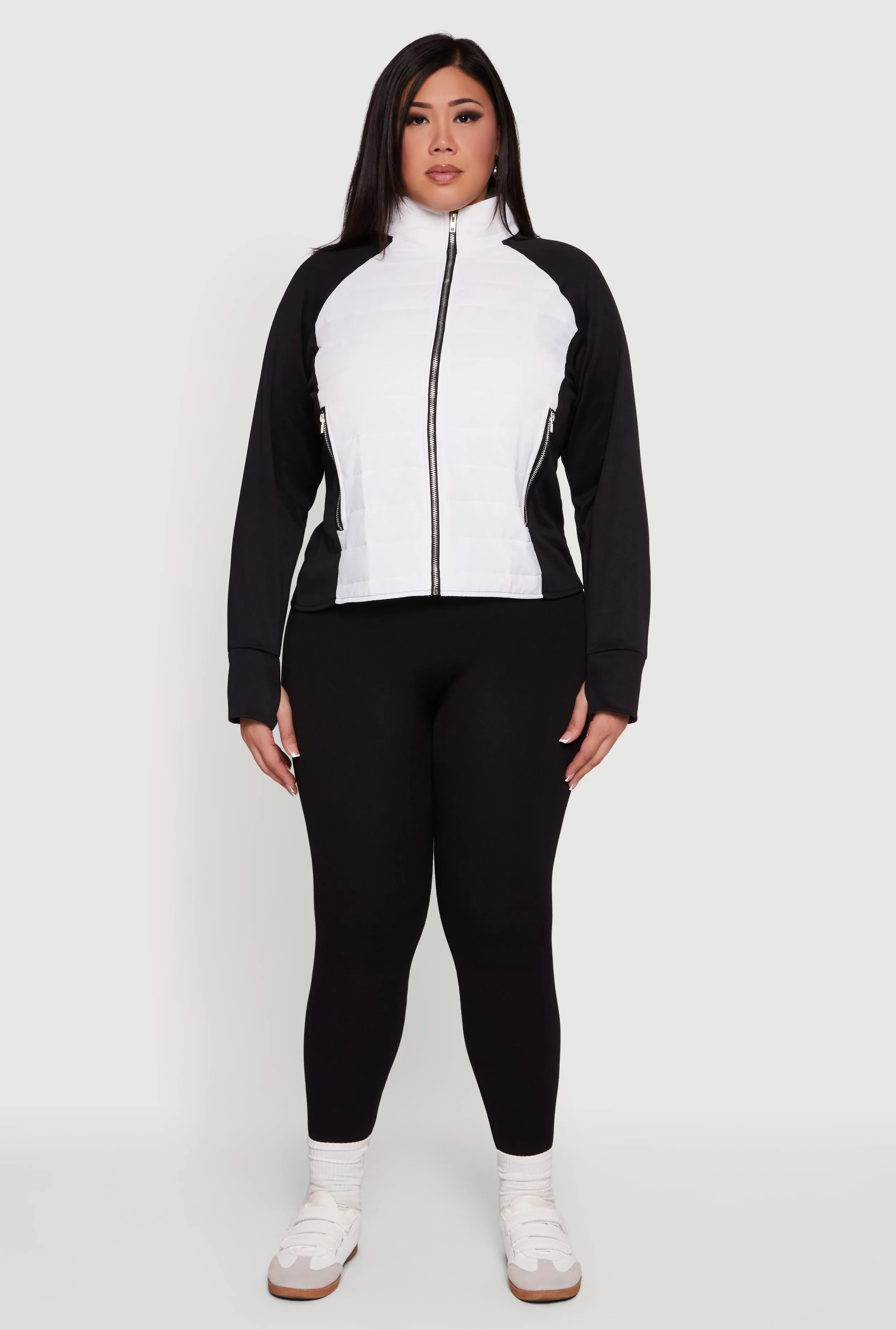 Plus Size Color Block Puffer Jacket with Thumb Holes sold by Rainbow product image thumbnail 3