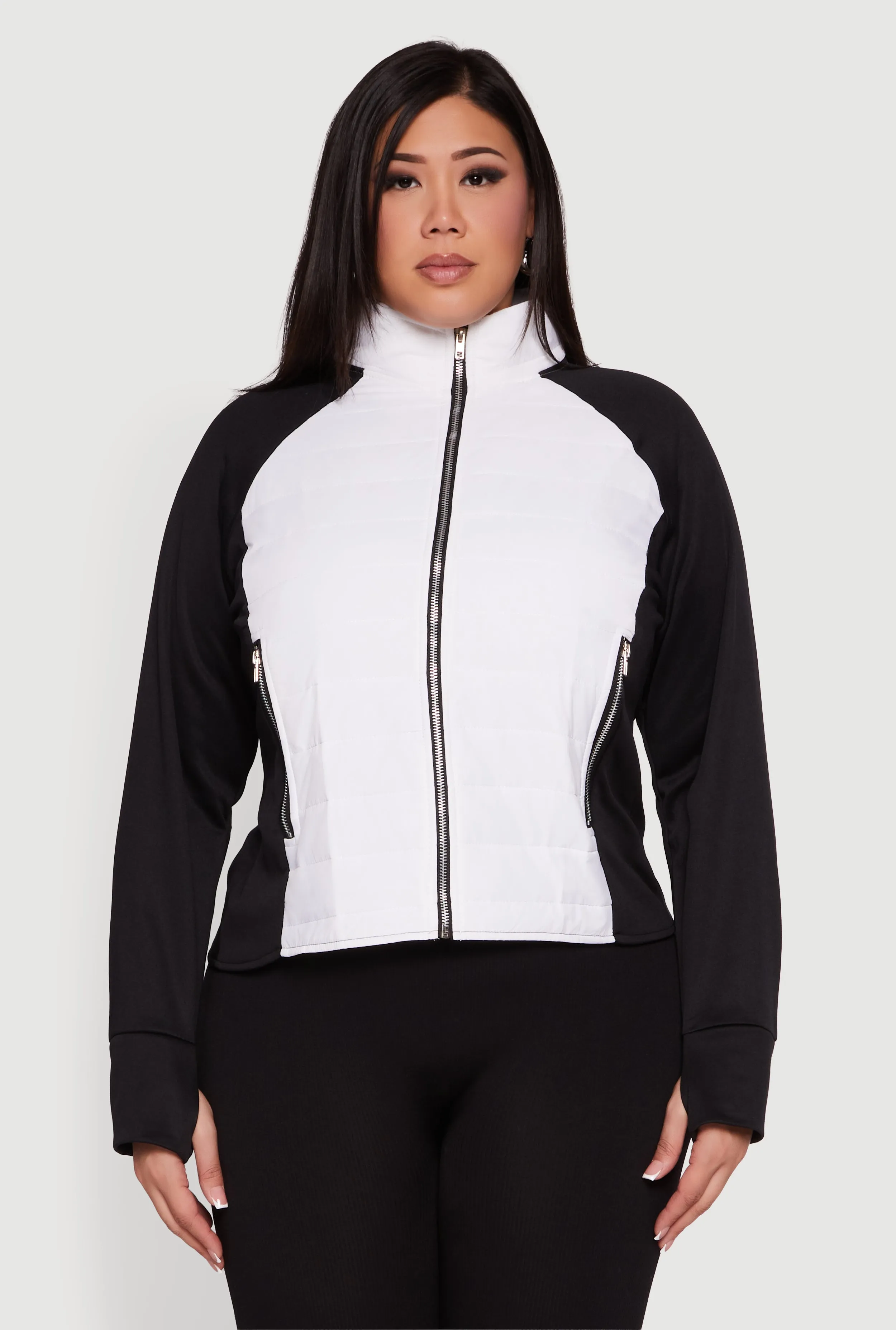 Plus Size Color Block Puffer Jacket with Thumb Holes sold by Rainbow product image thumbnail 2