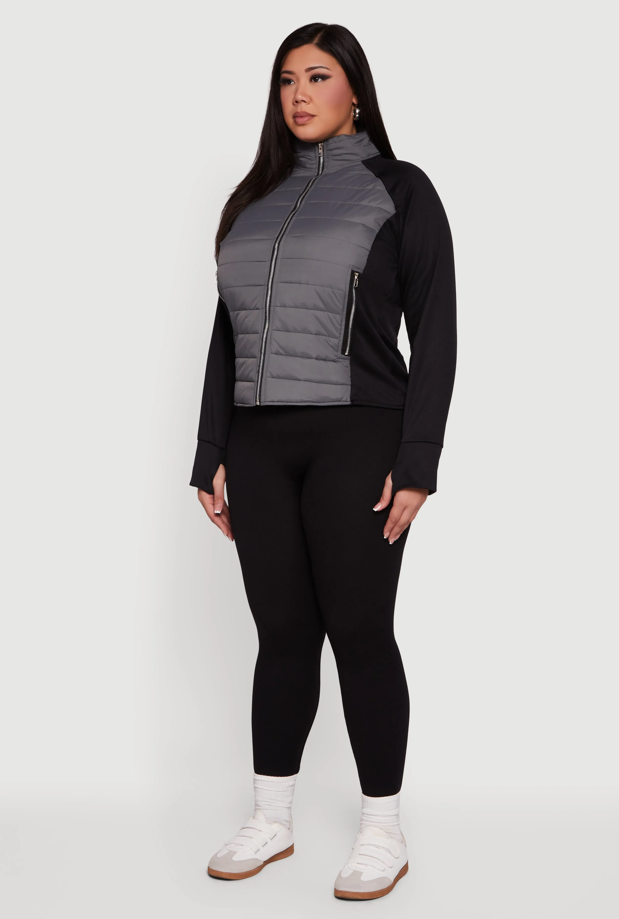 Plus Size Color Block Puffer Jacket with Thumb Holes sold by Rainbow product image thumbnail 5