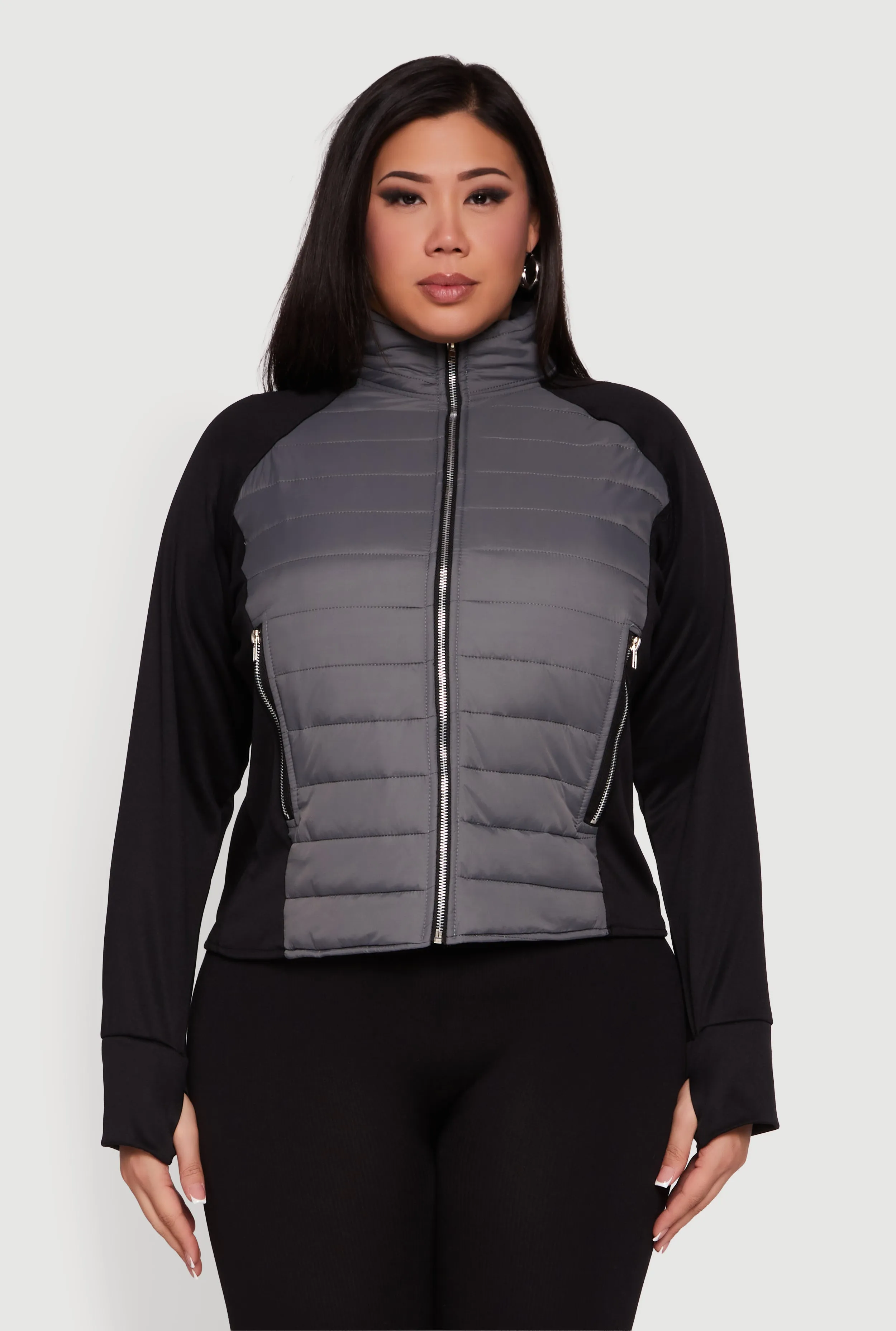 Plus Size Color Block Puffer Jacket with Thumb Holes sold by Rainbow product image thumbnail 2