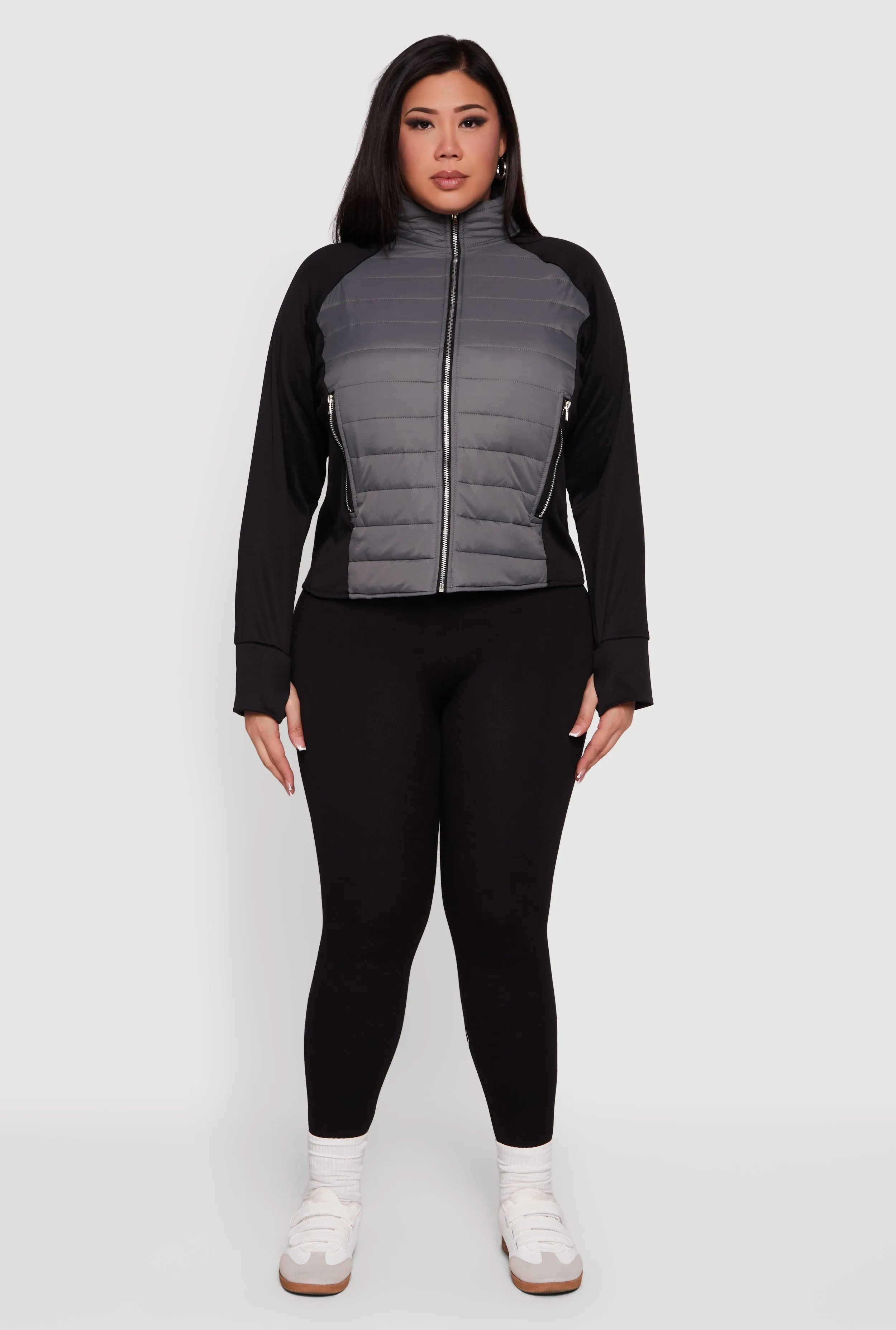 Plus Size Color Block Puffer Jacket with Thumb Holes sold by Rainbow product image thumbnail 3