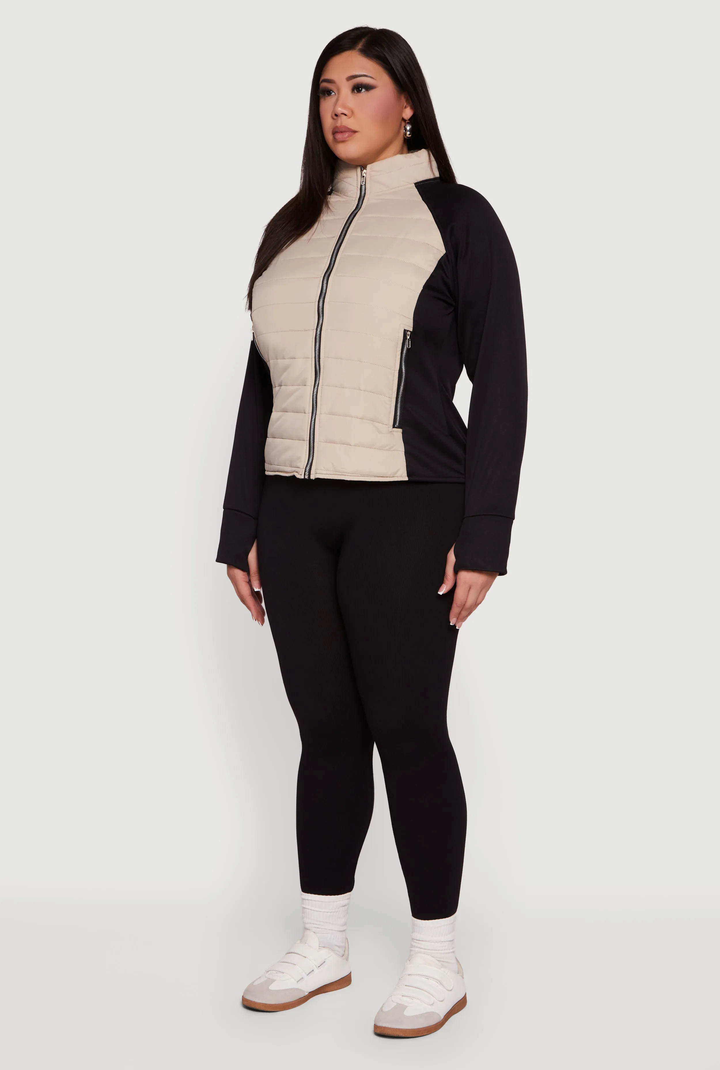 Plus Size Color Block Puffer Jacket with Thumb Holes sold by Rainbow product image thumbnail 5