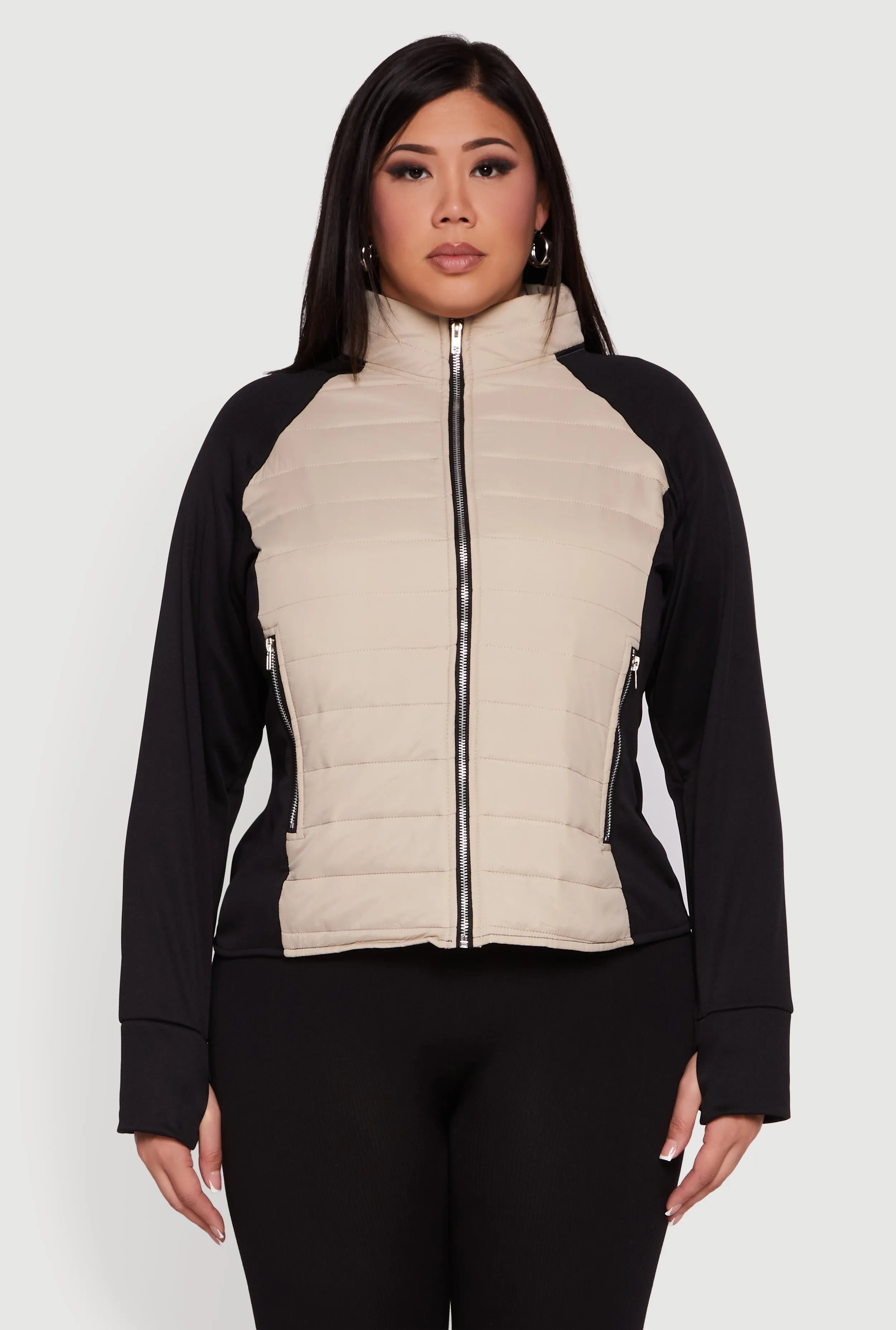 Plus Size Color Block Puffer Jacket with Thumb Holes sold by Rainbow product image thumbnail 2