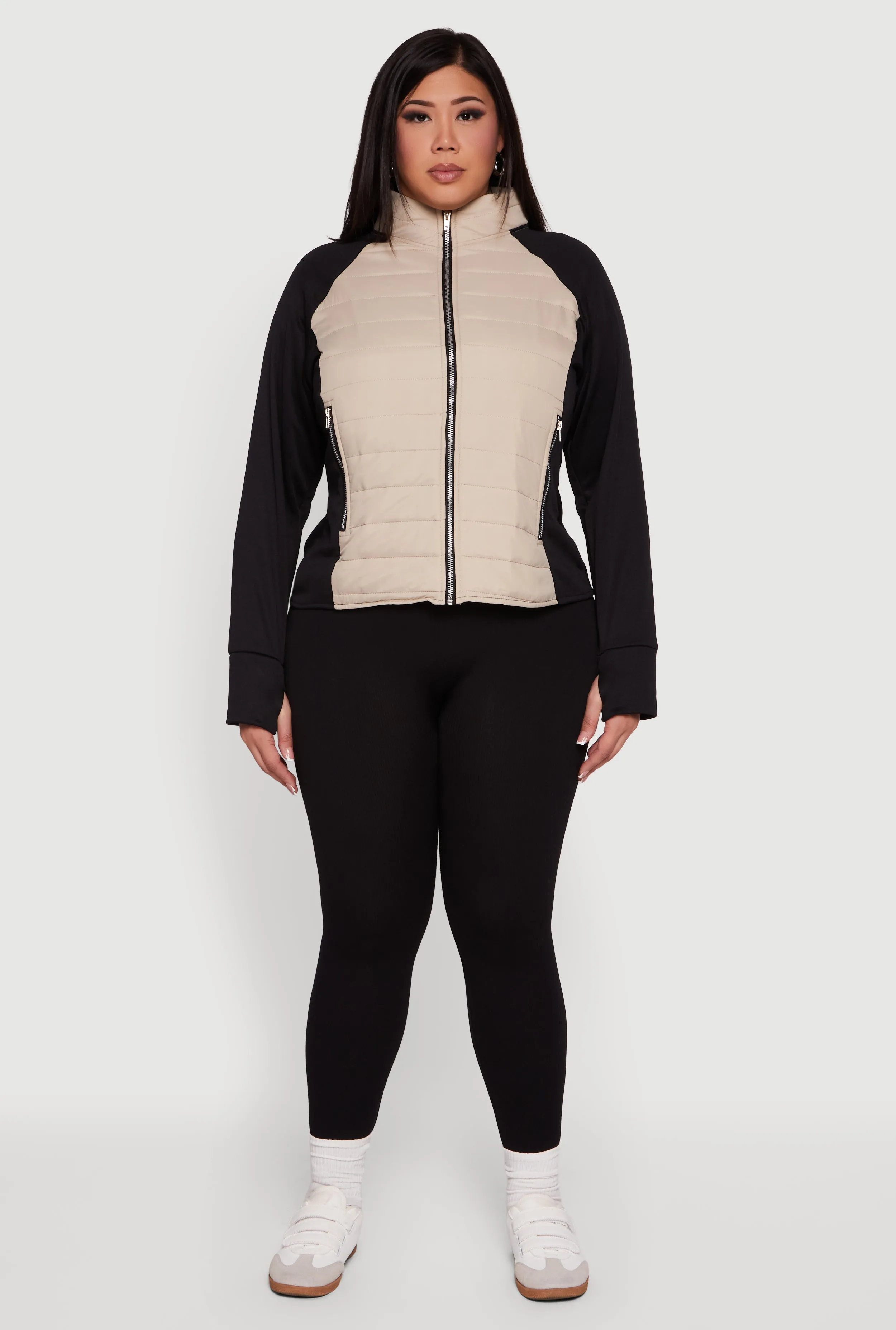 Plus Size Color Block Puffer Jacket with Thumb Holes sold by Rainbow product image thumbnail 3