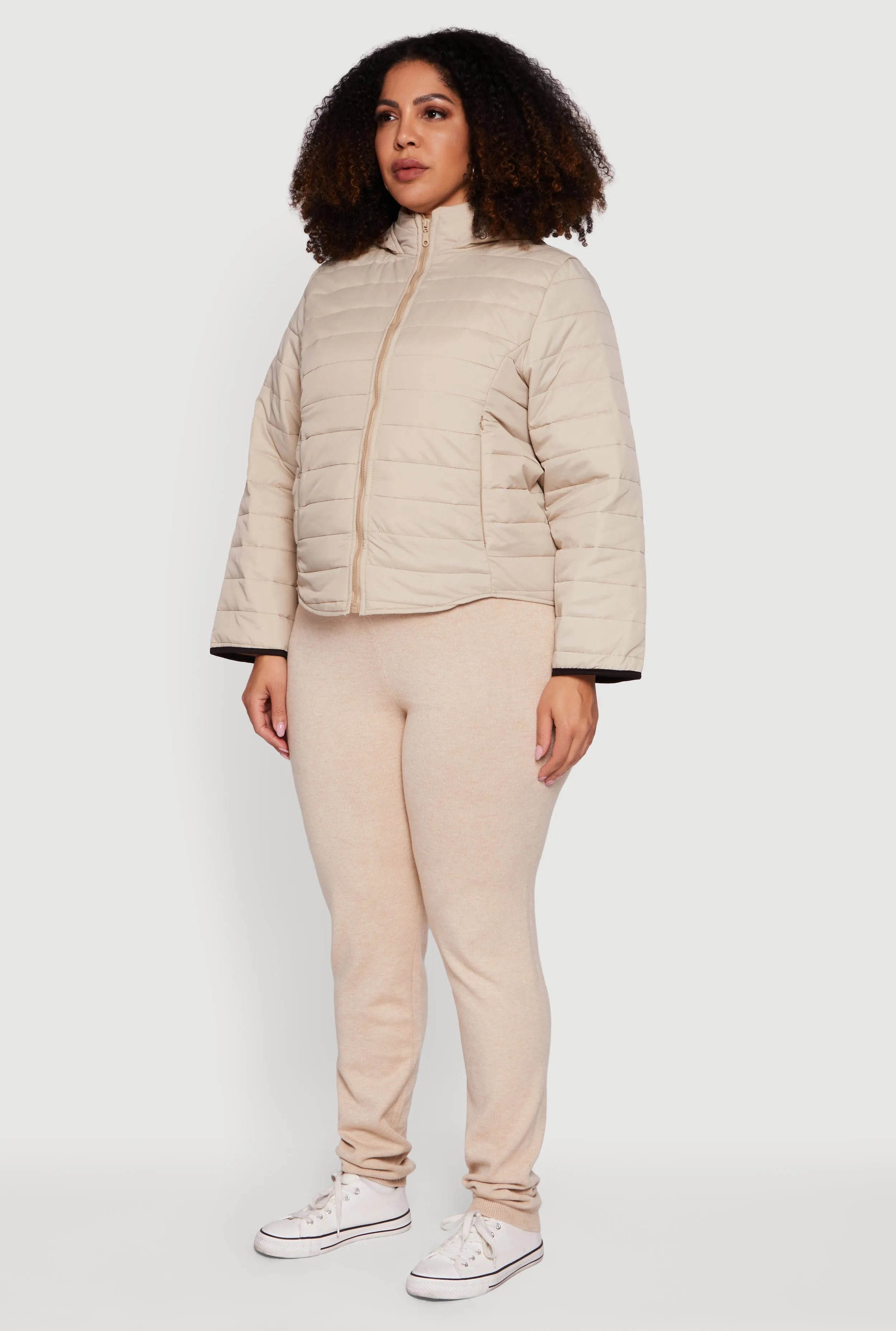 Plus Size Hooded Mock Neck Zip Front Puffer Jacket sold by Rainbow product image thumbnail 5