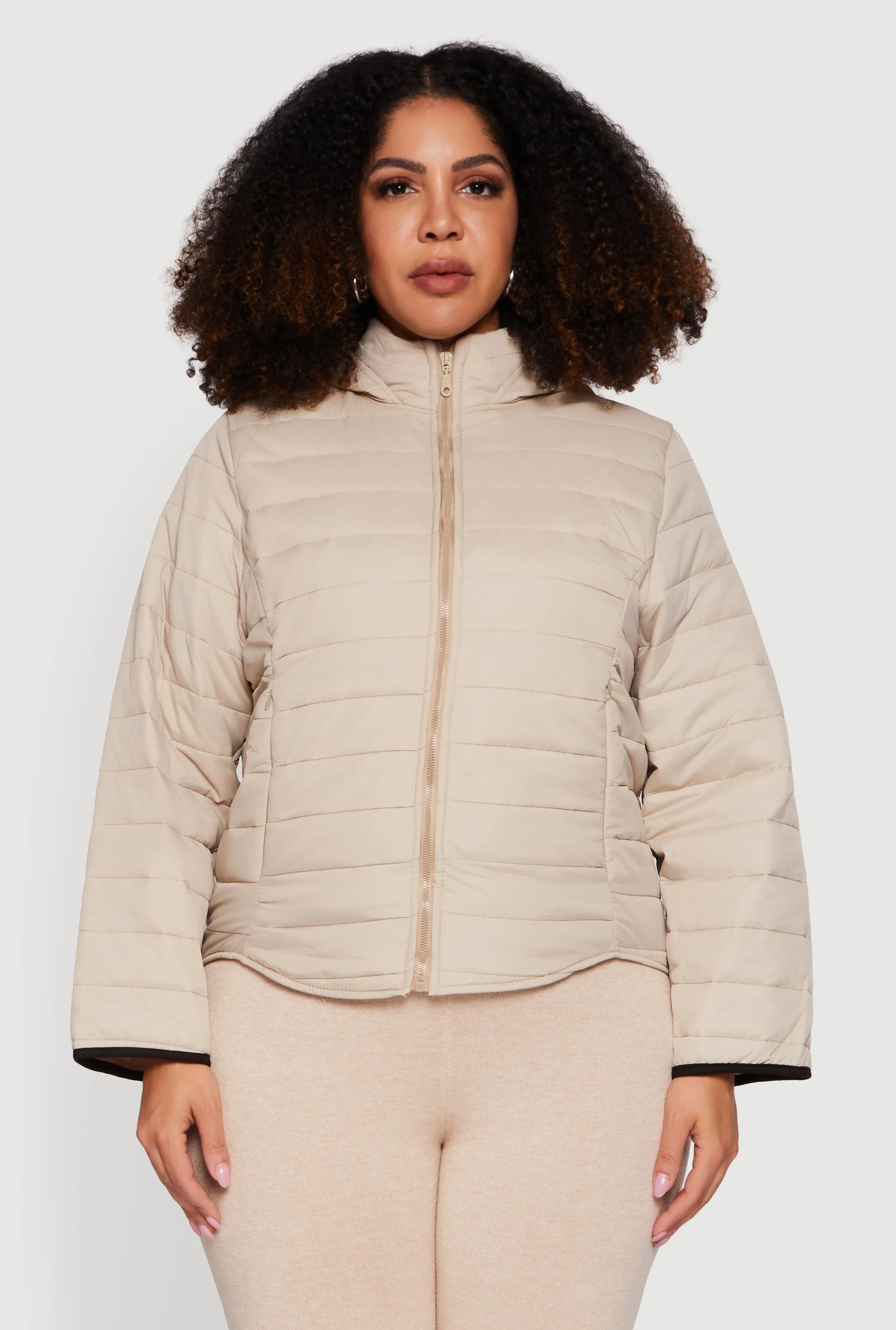 Plus Size Hooded Mock Neck Zip Front Puffer Jacket sold by Rainbow product image thumbnail 2