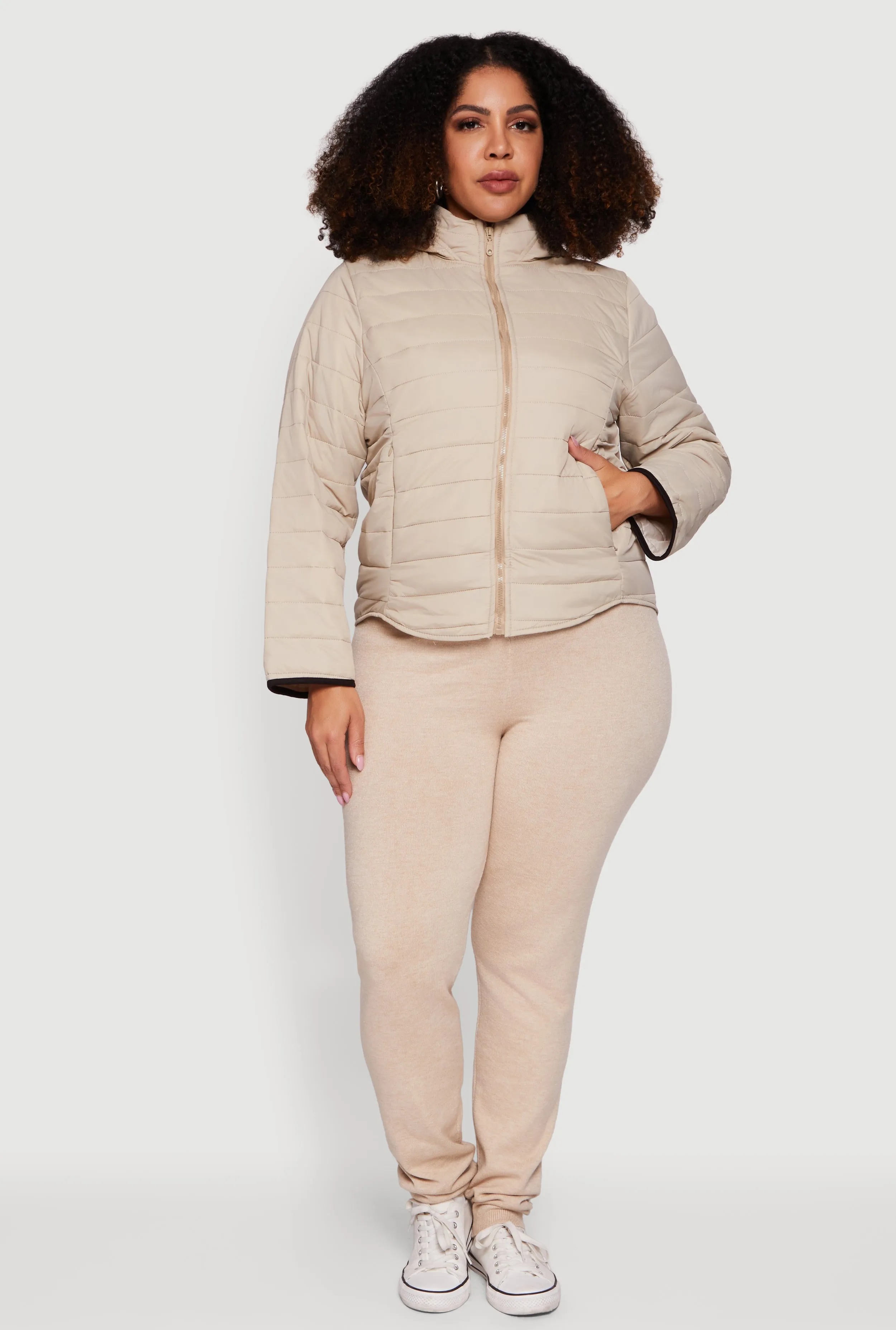 Plus Size Hooded Mock Neck Zip Front Puffer Jacket sold by Rainbow product image thumbnail 3