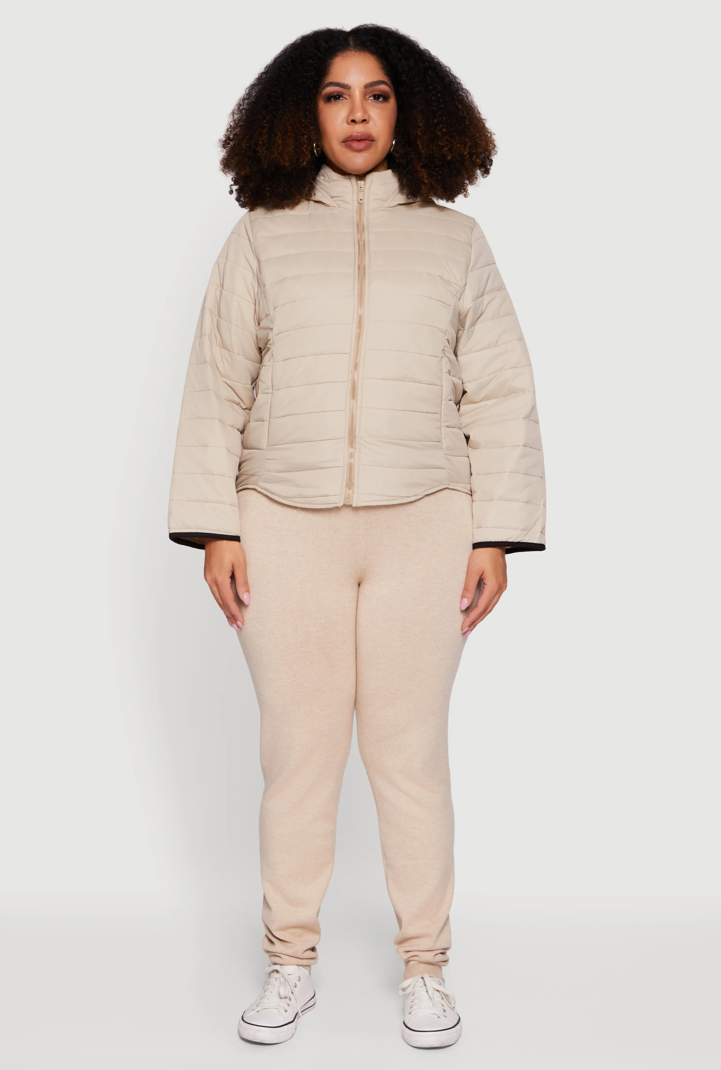 Plus Size Hooded Mock Neck Zip Front Puffer Jacket sold by Rainbow