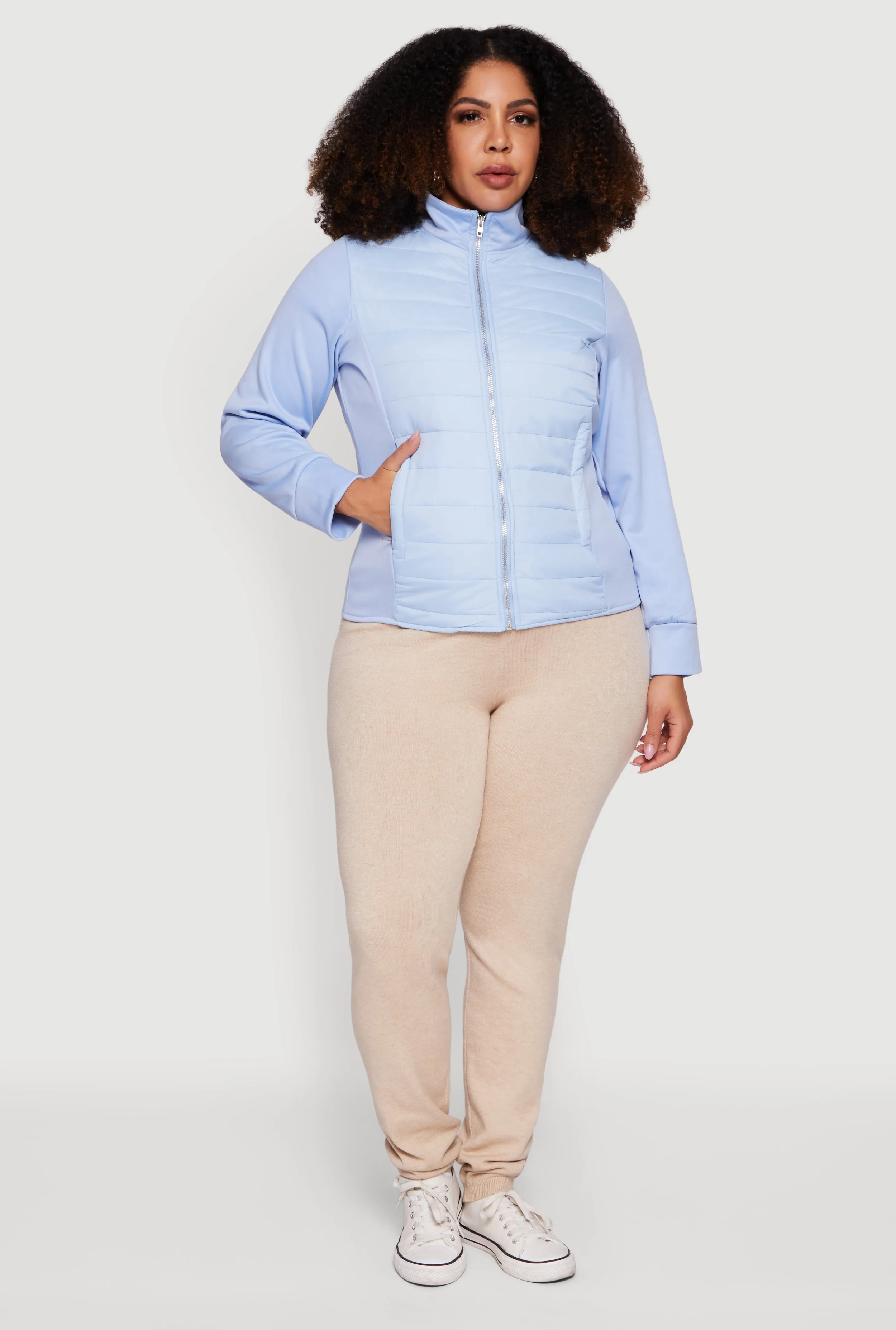 Plus Size Long Sleeve Mock Neck Zip Front Puffer Jacket sold by Rainbow product image thumbnail 3
