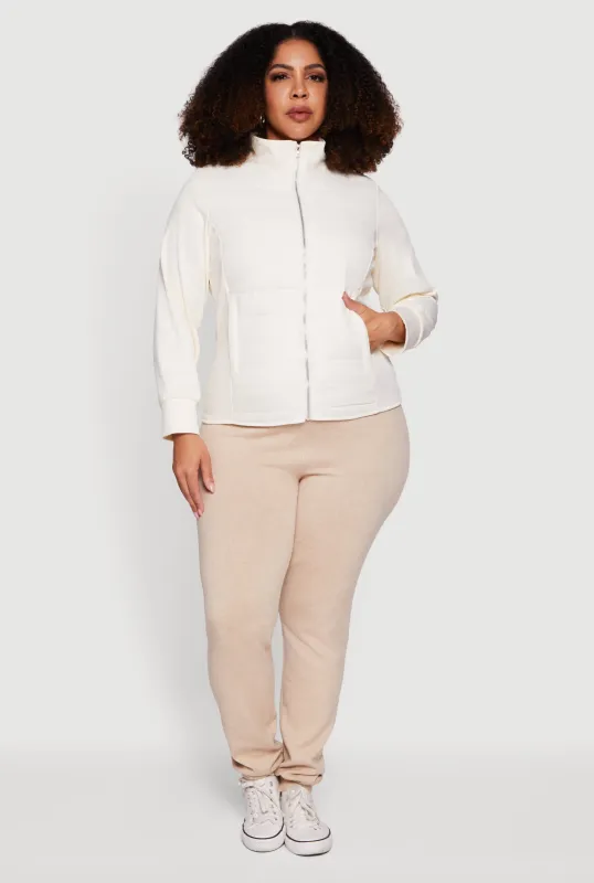 Plus Size Long Sleeve Mock Neck Zip Front Puffer Jacket sold by Rainbow