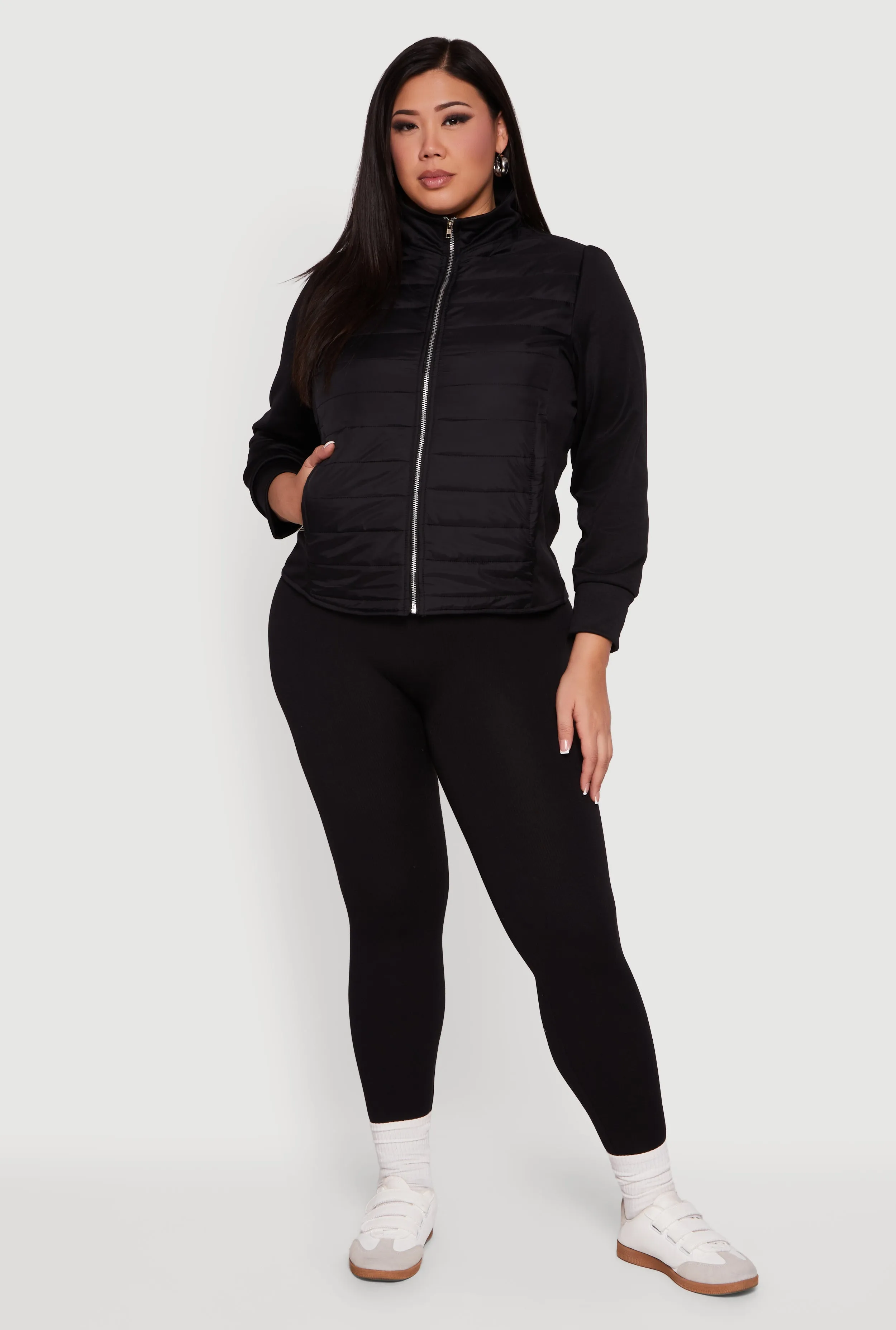 Plus Size Long Sleeve Mock Neck Zip Front Puffer Jacket sold by Rainbow