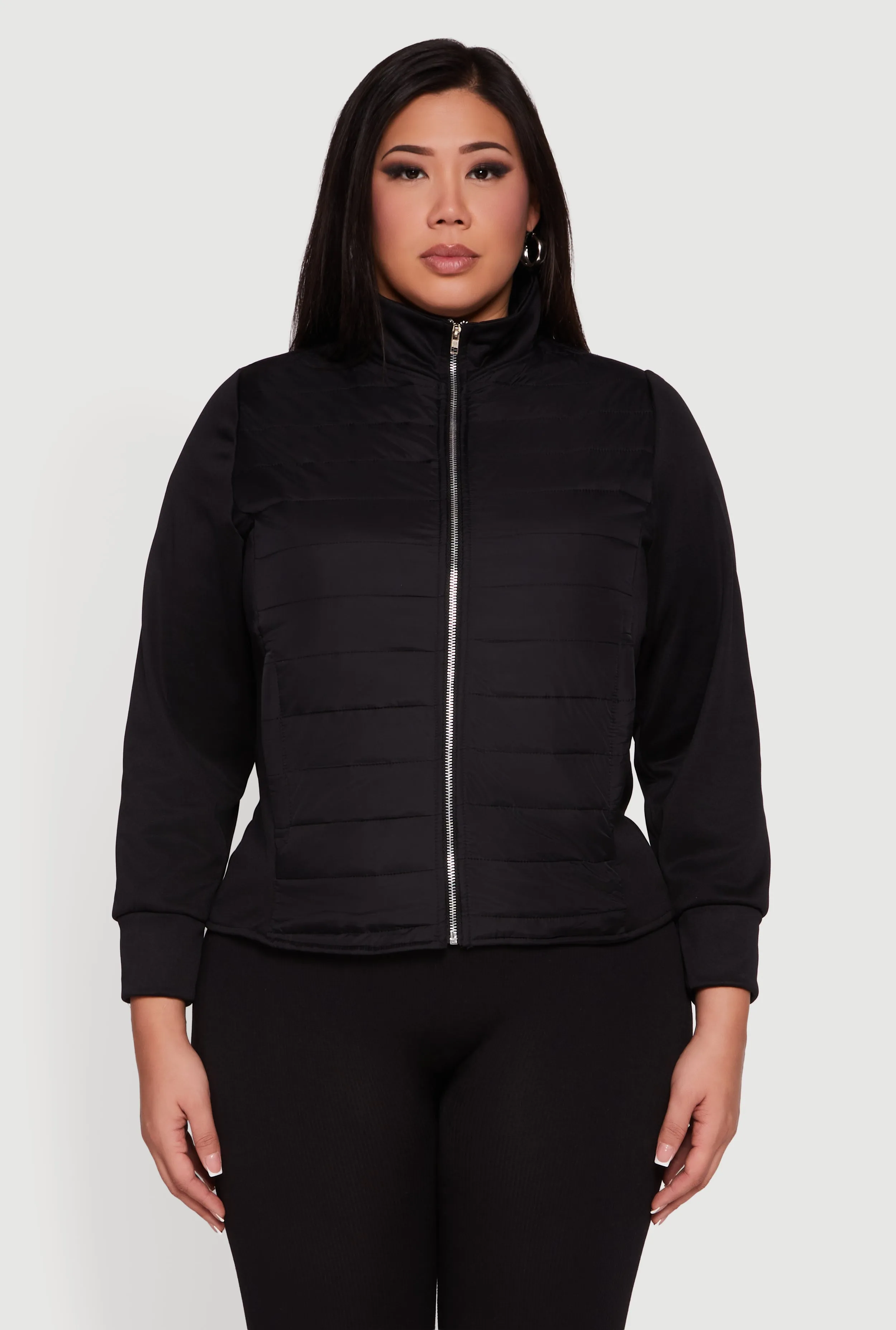 Plus Size Long Sleeve Mock Neck Zip Front Puffer Jacket sold by Rainbow product image thumbnail 2