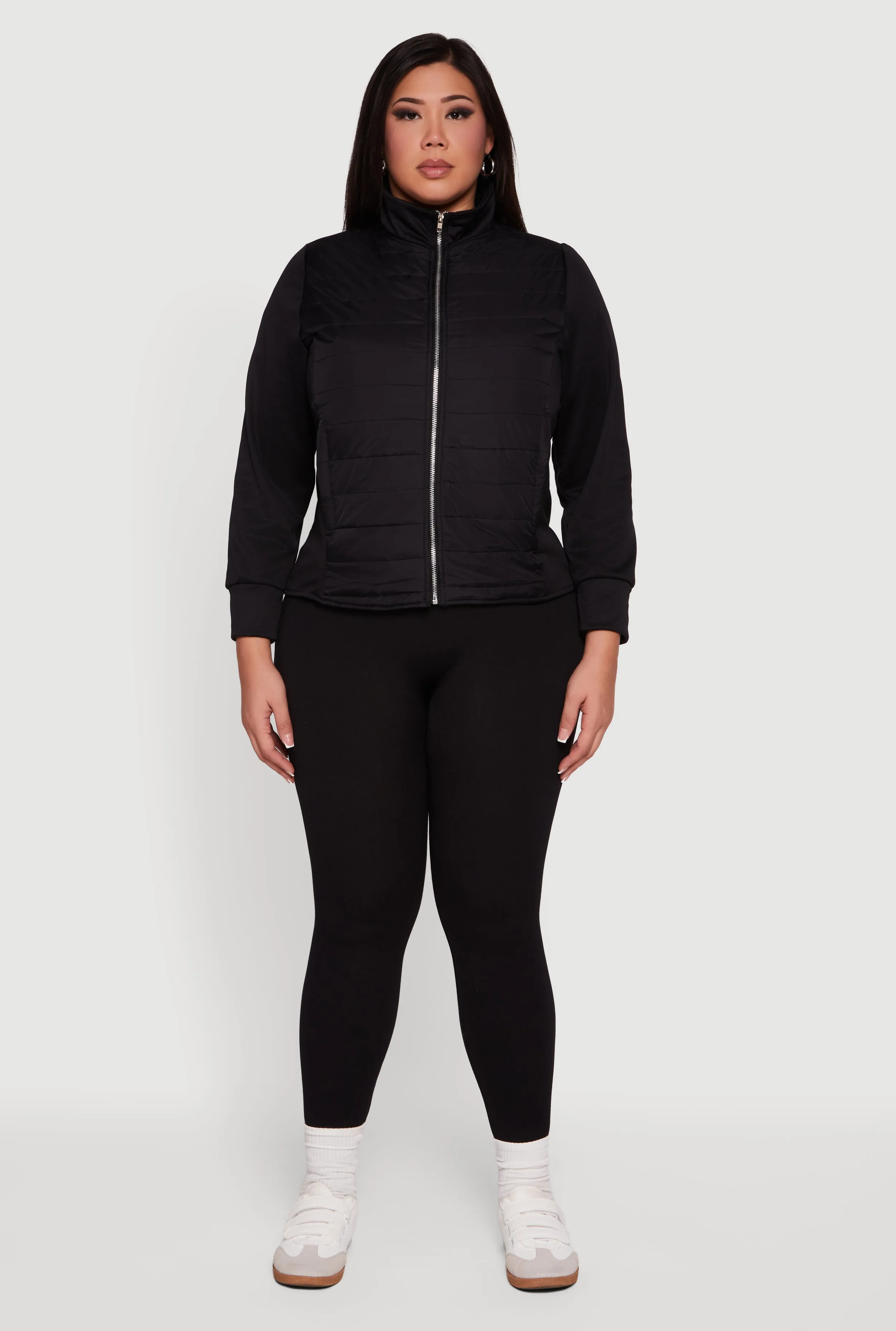 Plus Size Long Sleeve Mock Neck Zip Front Puffer Jacket sold by Rainbow product image thumbnail 3