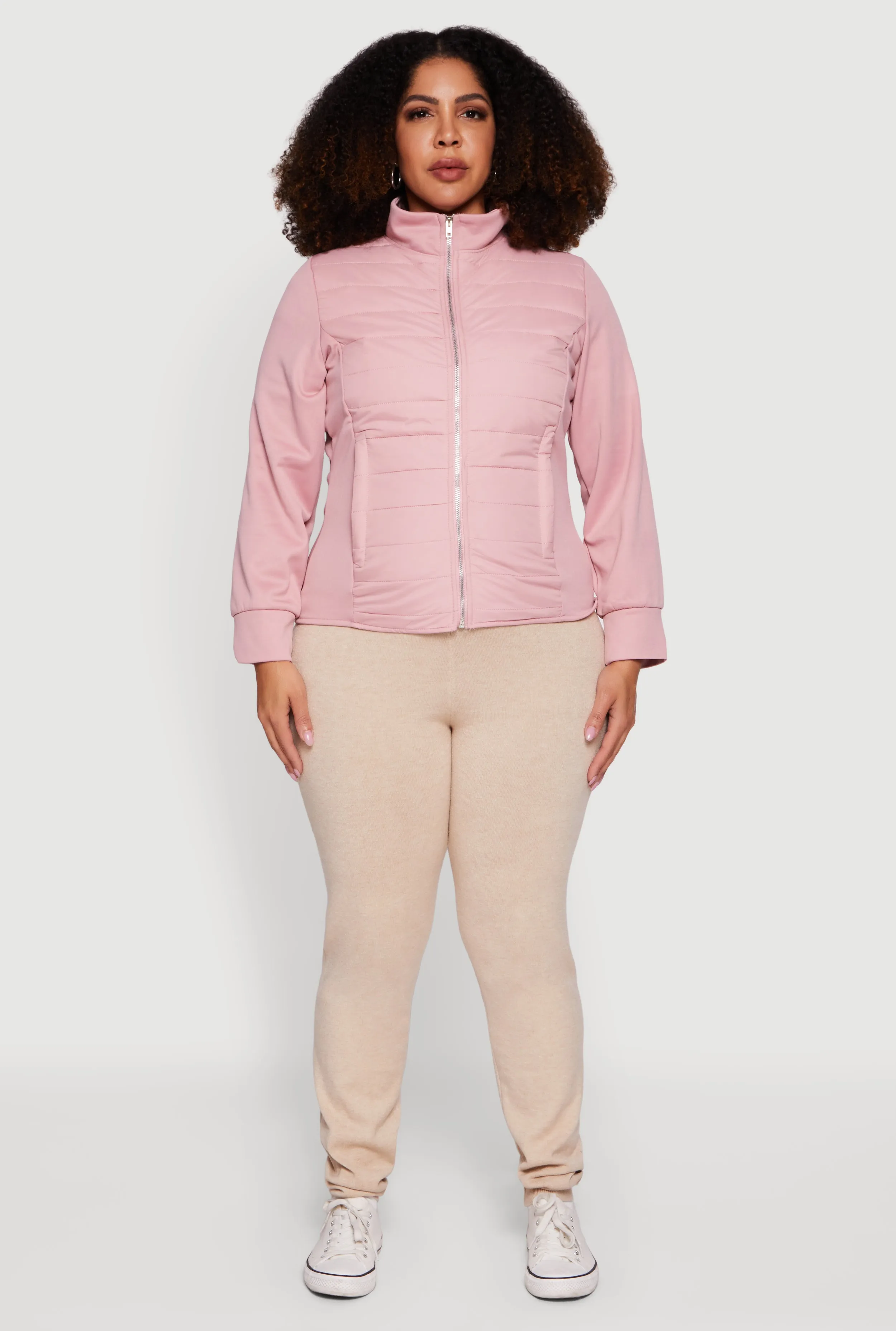 Plus Size Long Sleeve Mock Neck Zip Front Puffer Jacket sold by Rainbow