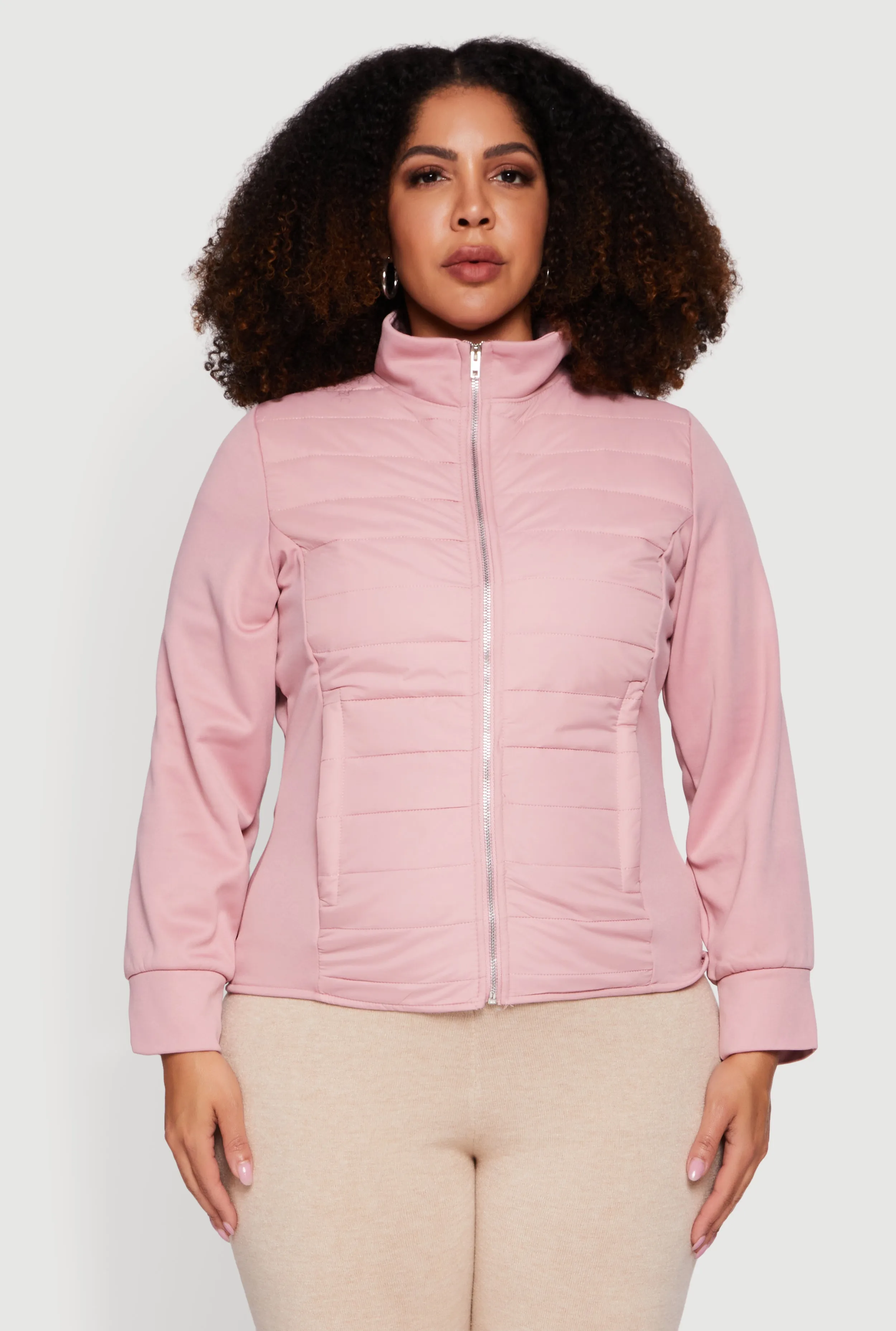 Plus Size Long Sleeve Mock Neck Zip Front Puffer Jacket sold by Rainbow product image thumbnail 2