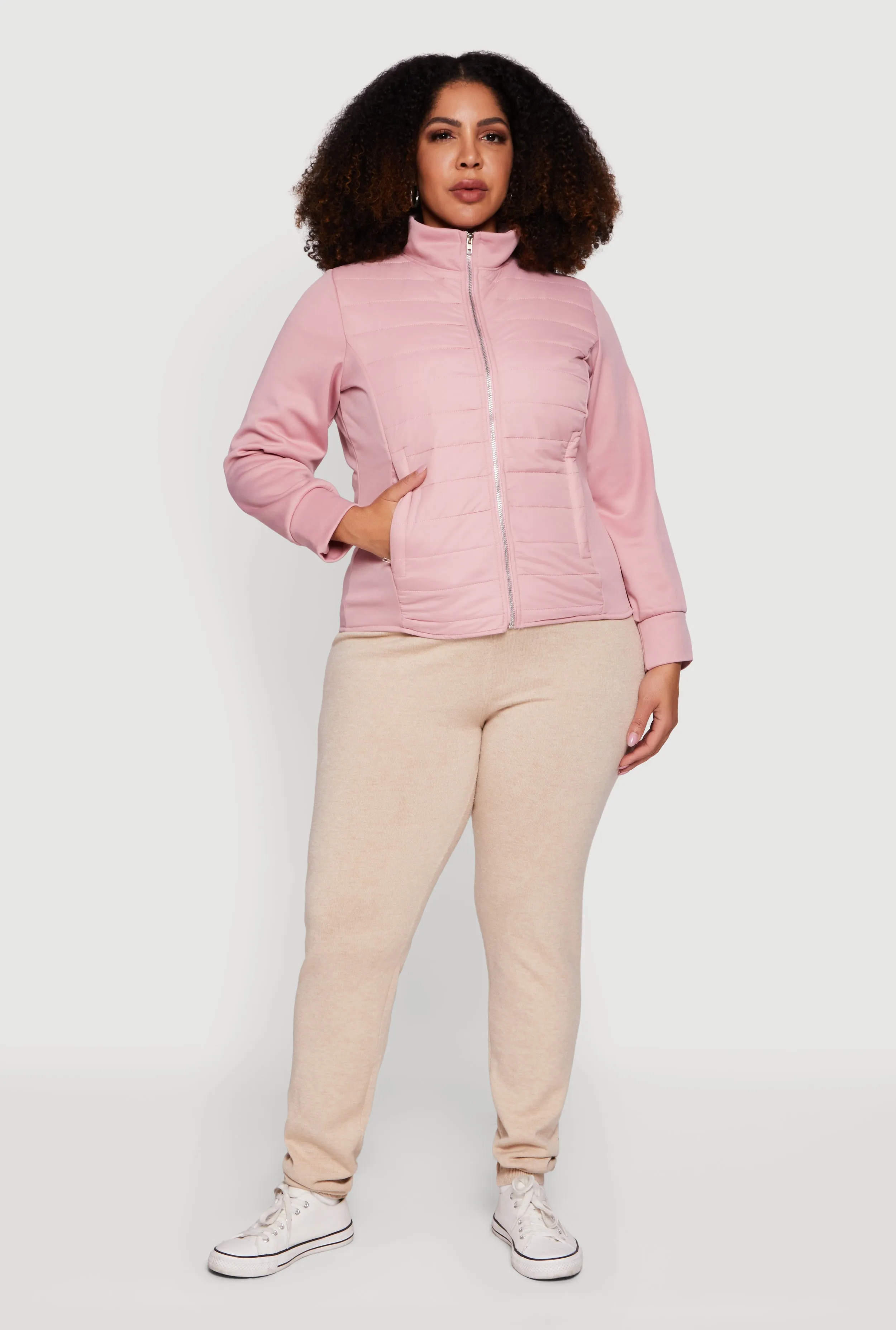 Plus Size Long Sleeve Mock Neck Zip Front Puffer Jacket sold by Rainbow product image thumbnail 3