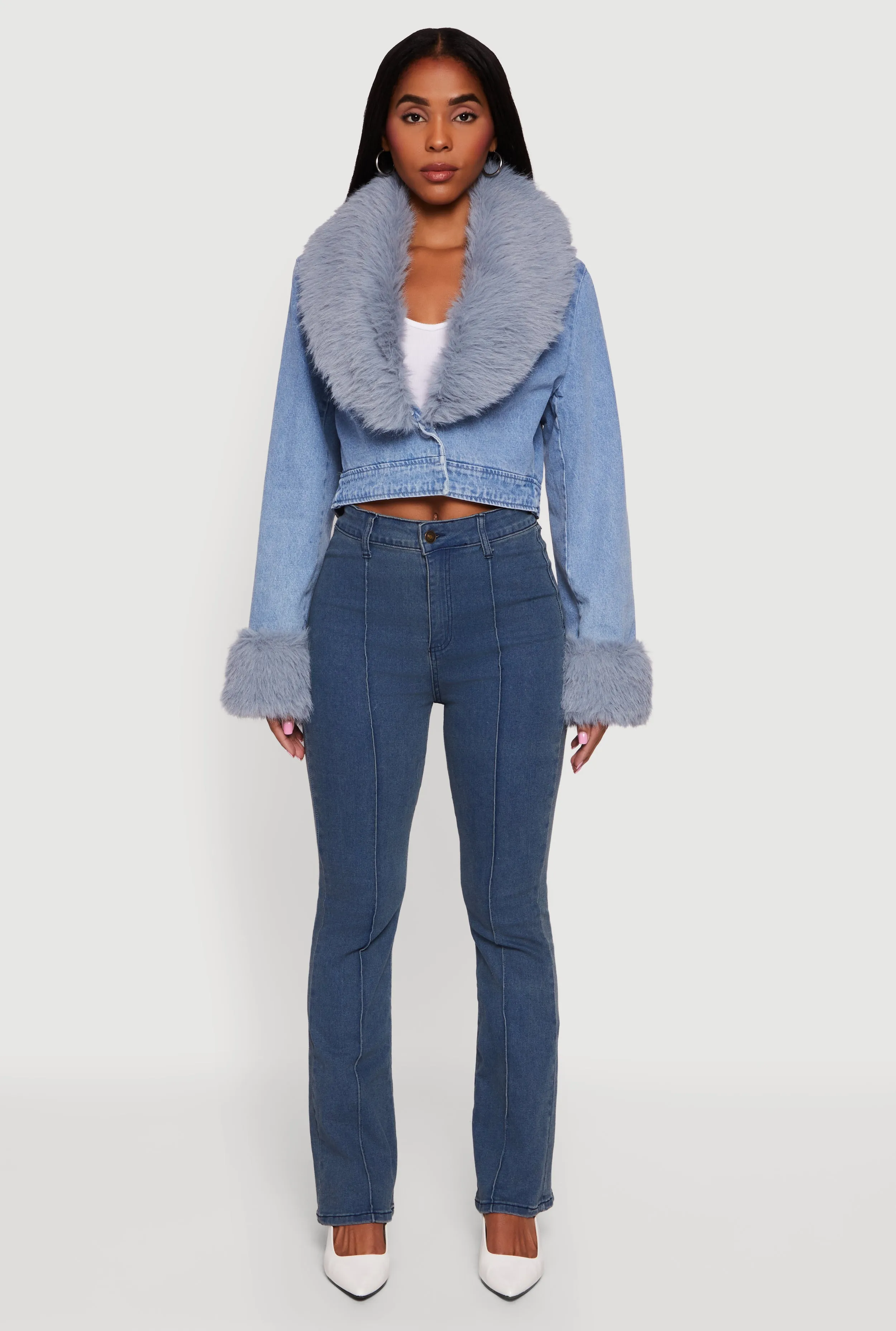 Cropped Denim Jacket with Removable Collar and Cuffs sold by Rainbow