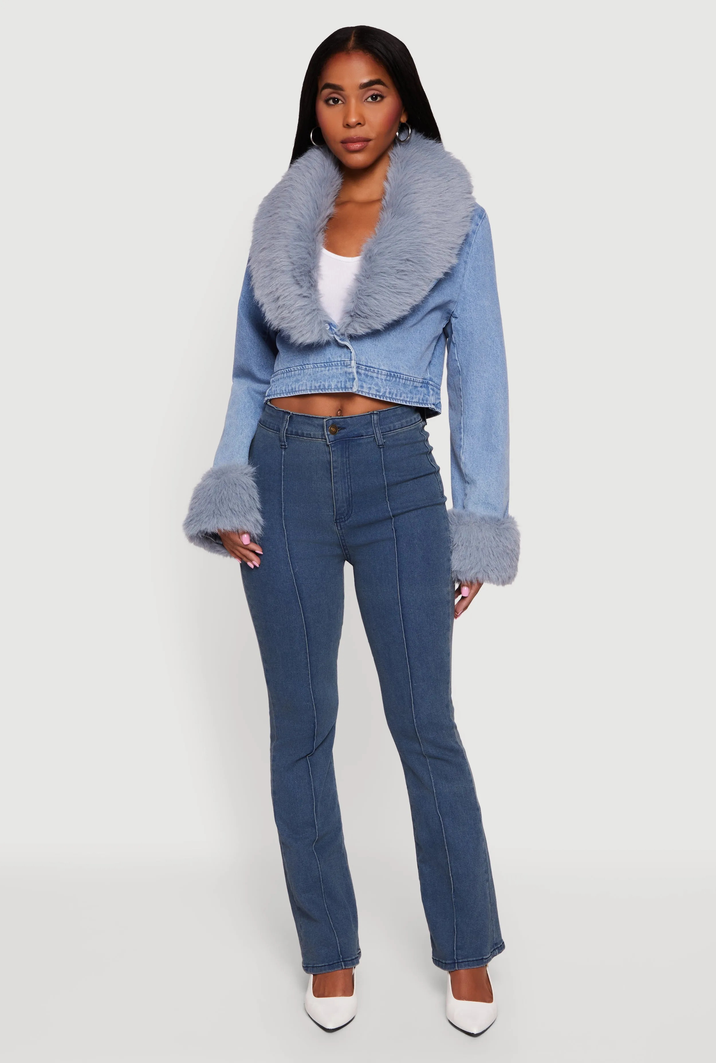 Cropped Denim Jacket with Removable Collar and Cuffs sold by Rainbow product image thumbnail 3