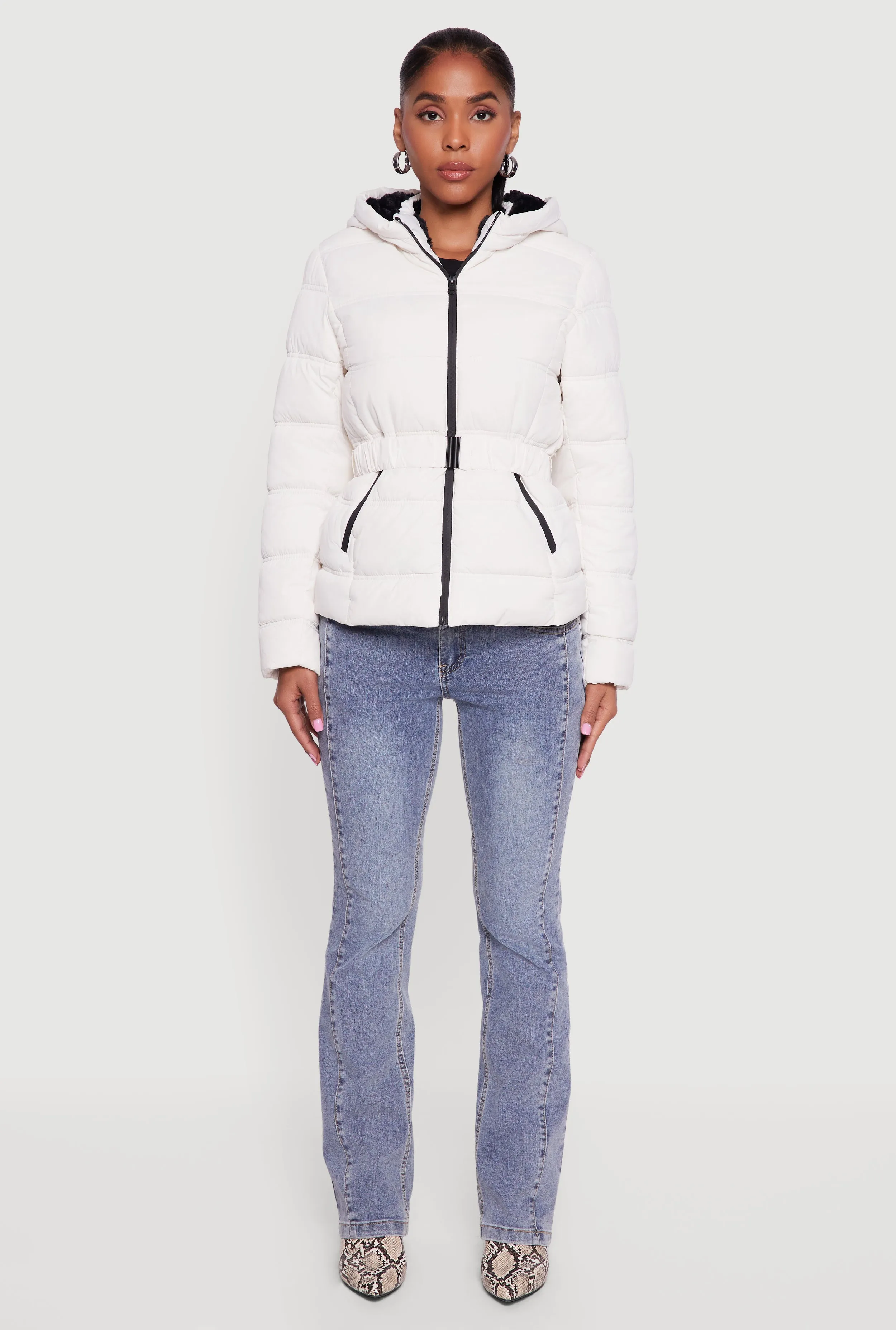 Faux Fur Lined Hooded Puffer Jacket with Belt sold by Rainbow product image thumbnail 3