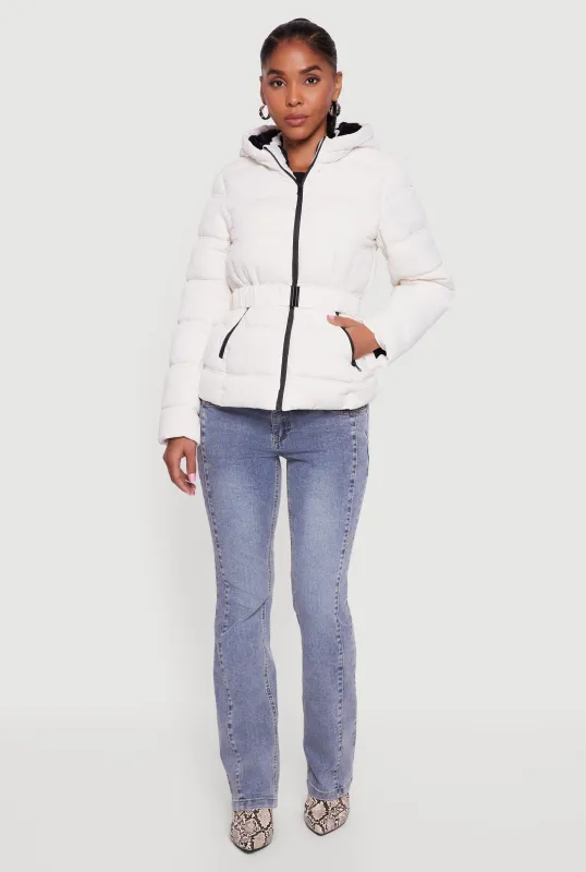 Faux Fur Lined Hooded Puffer Jacket with Belt sold by Rainbow