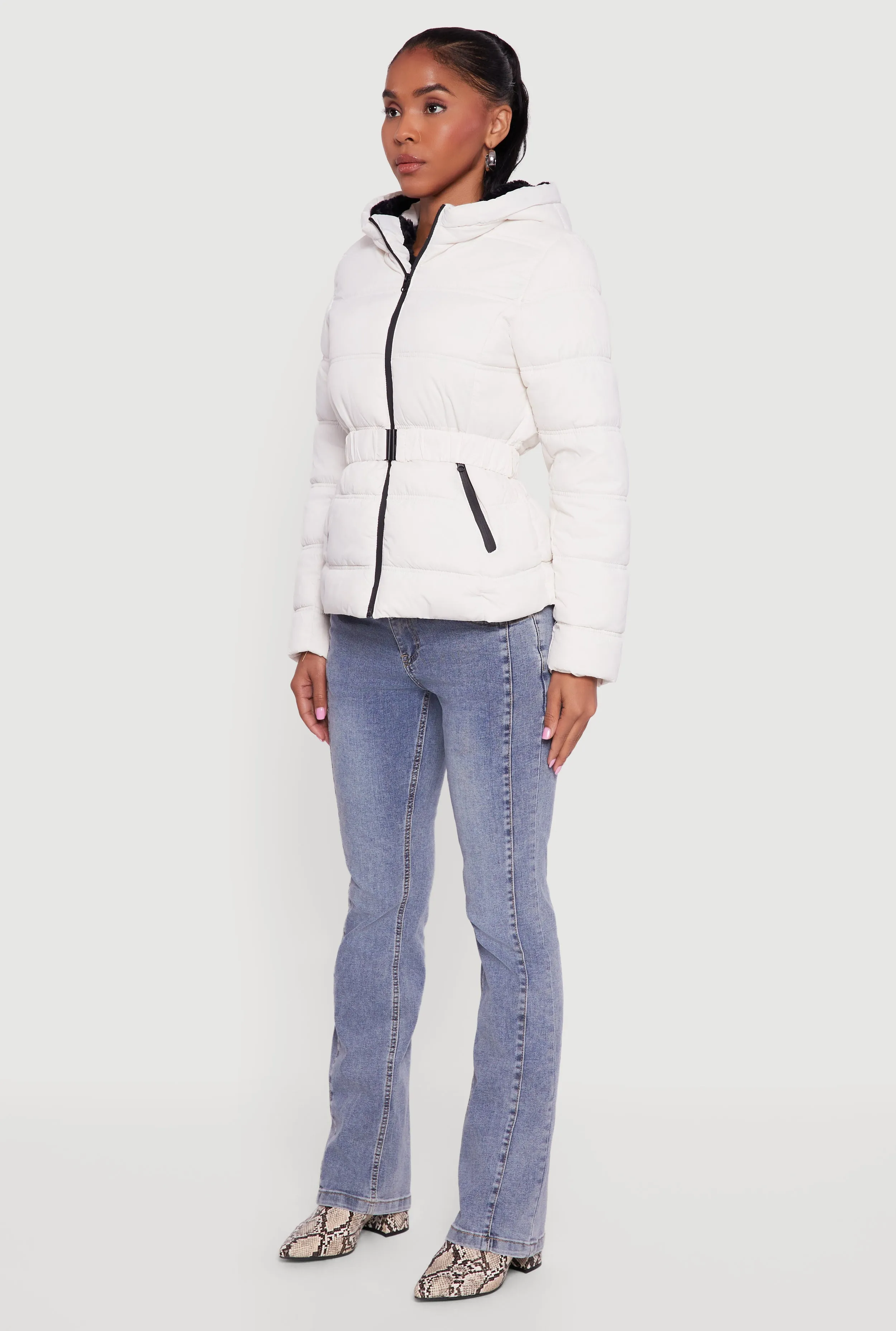 Faux Fur Lined Hooded Puffer Jacket with Belt sold by Rainbow product image thumbnail 5