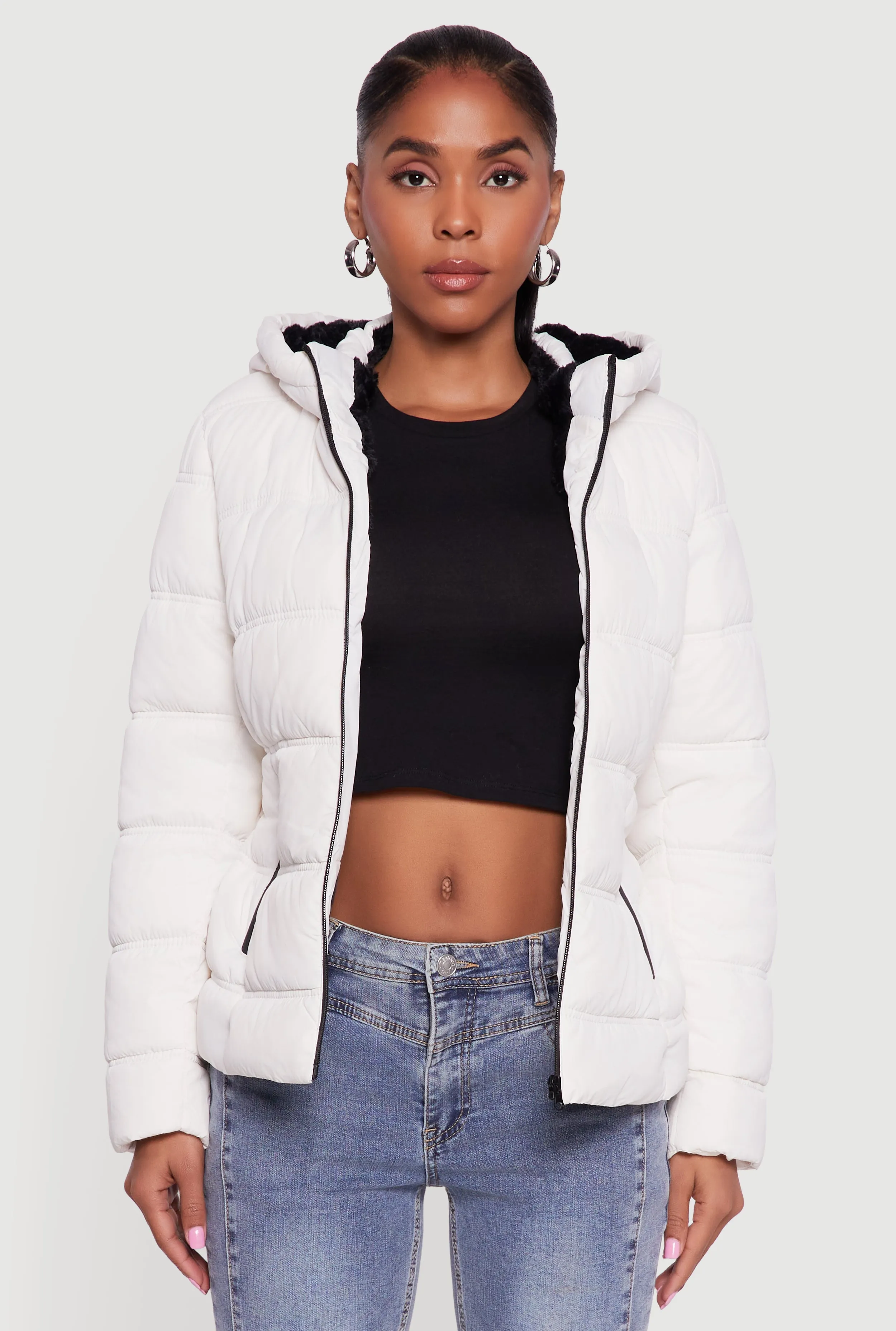 Faux Fur Lined Hooded Puffer Jacket with Belt sold by Rainbow product image thumbnail 2
