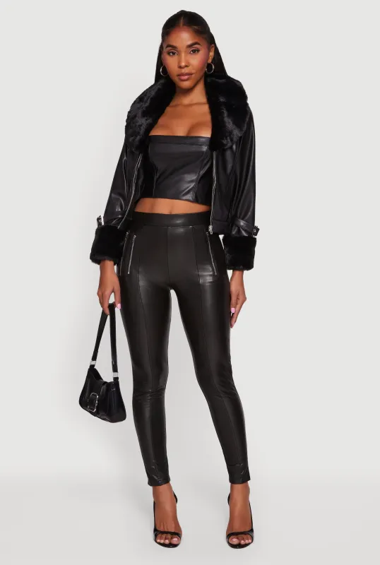 Faux Fur Trim Faux Leather Jacket sold by Rainbow