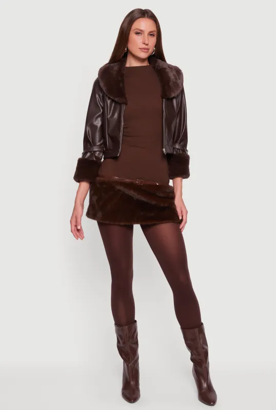 Faux Fur Trim Faux Leather Jacket sold by Rainbow