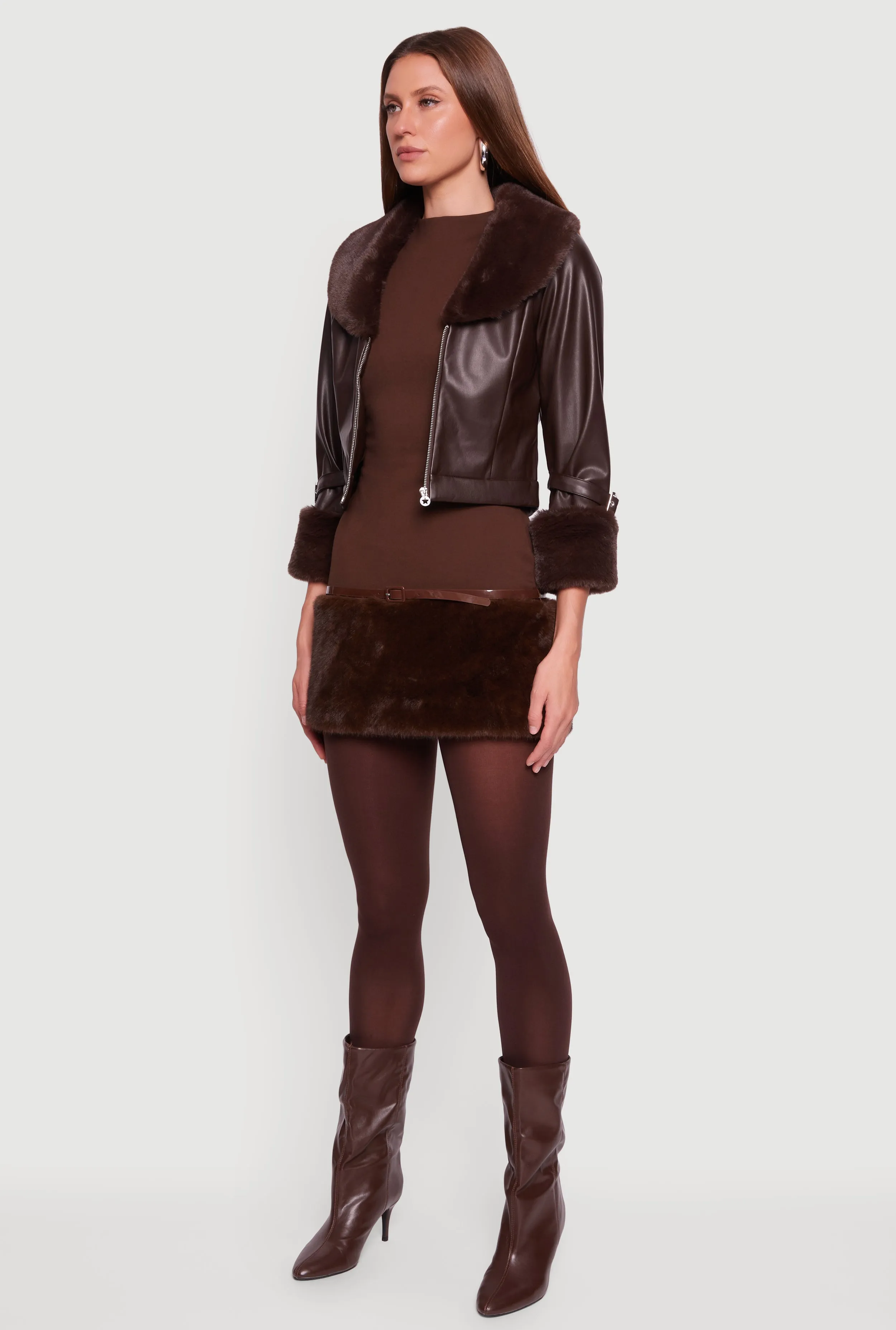 Faux Fur Trim Faux Leather Jacket sold by Rainbow product image thumbnail 5