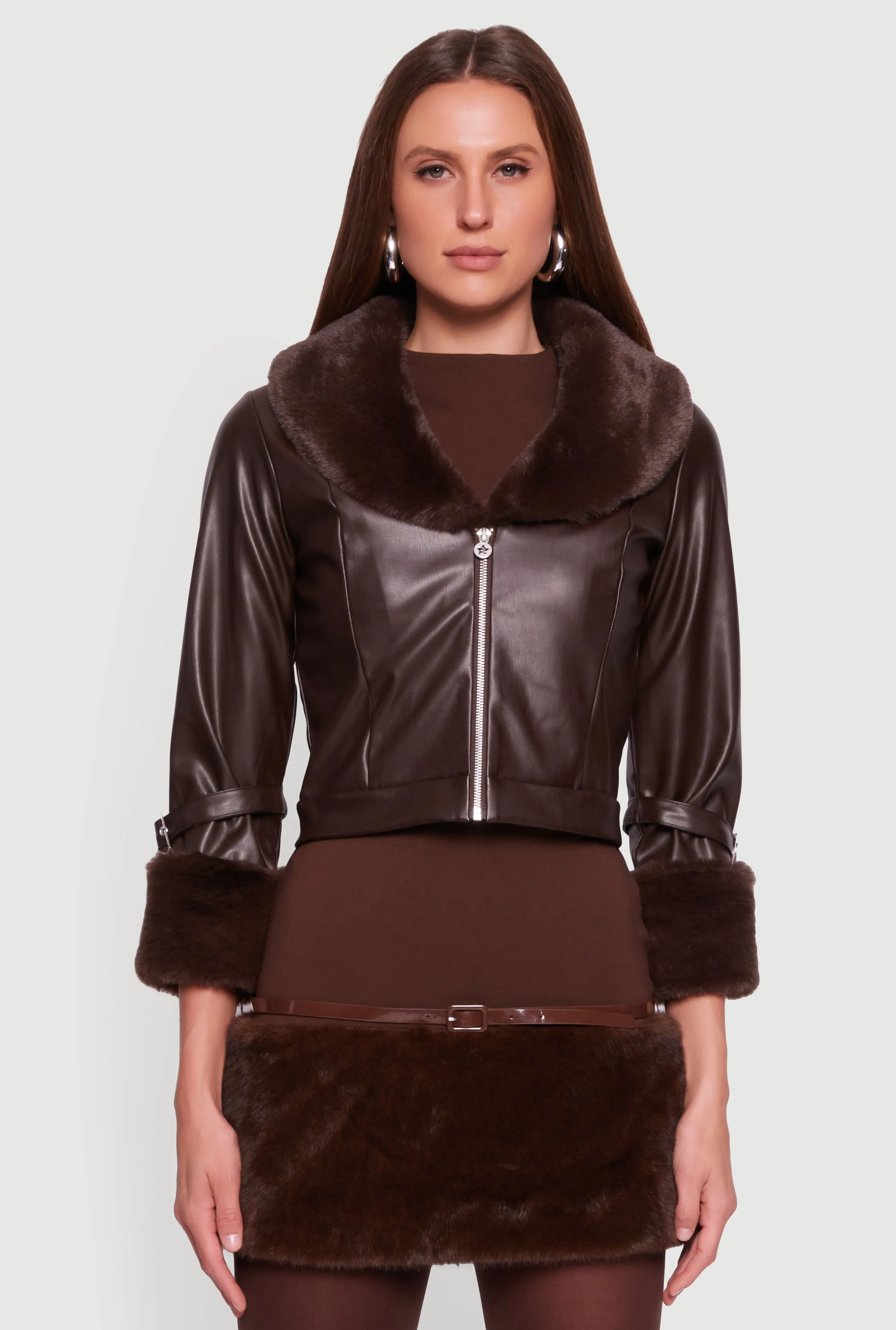 Faux Fur Trim Faux Leather Jacket sold by Rainbow product image thumbnail 2