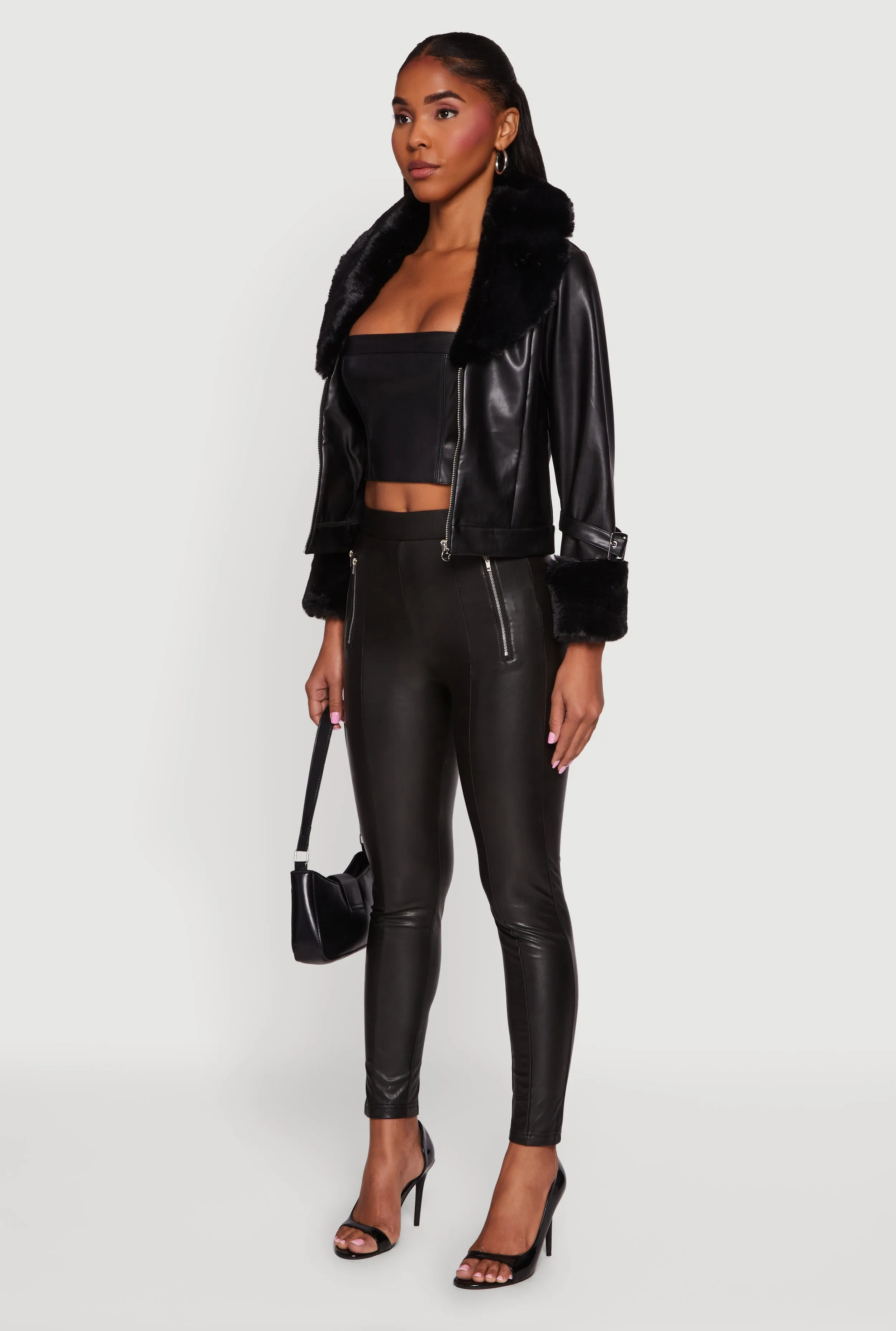 Faux Fur Trim Faux Leather Jacket sold by Rainbow product image thumbnail 5