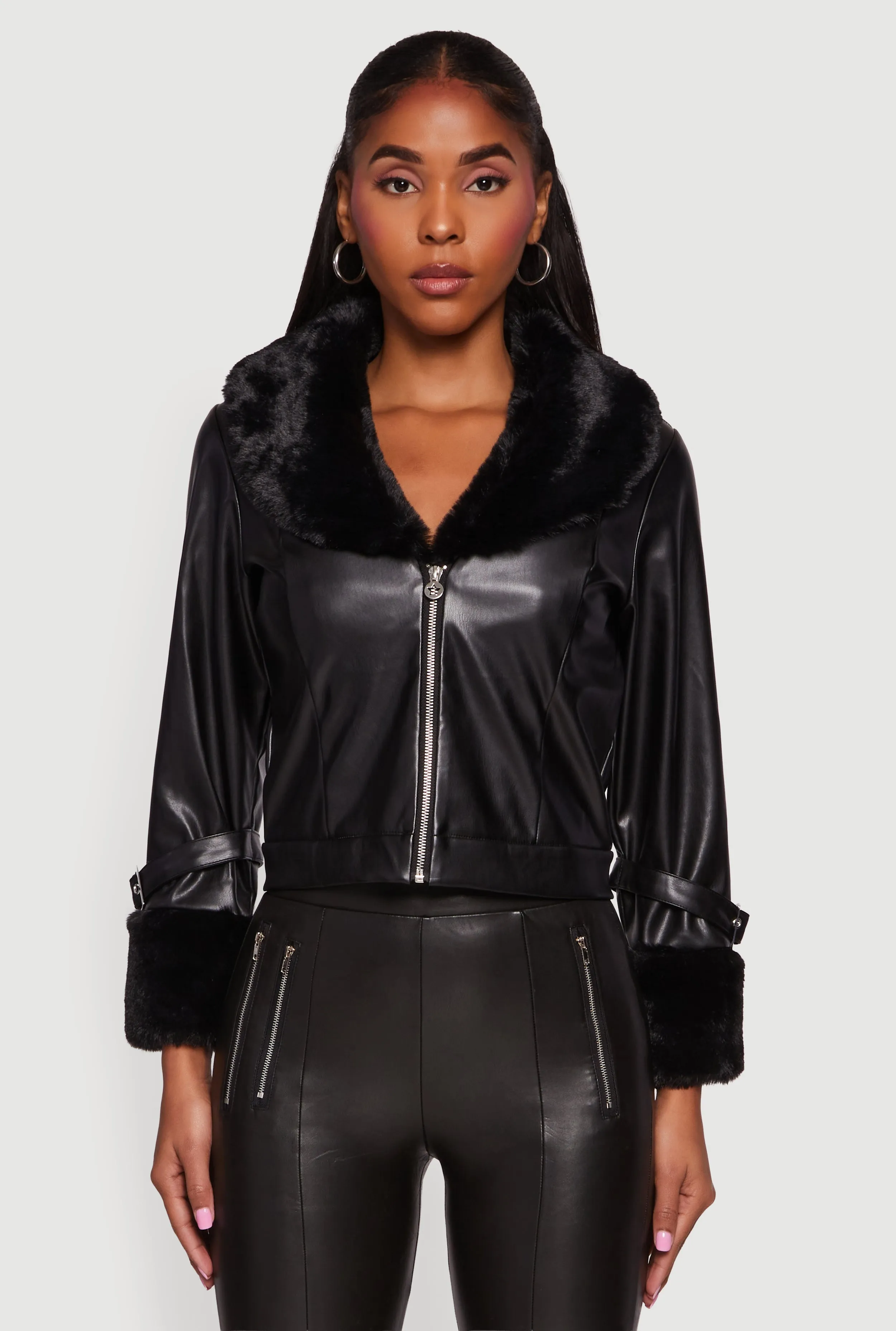 Faux Fur Trim Faux Leather Jacket sold by Rainbow product image thumbnail 2