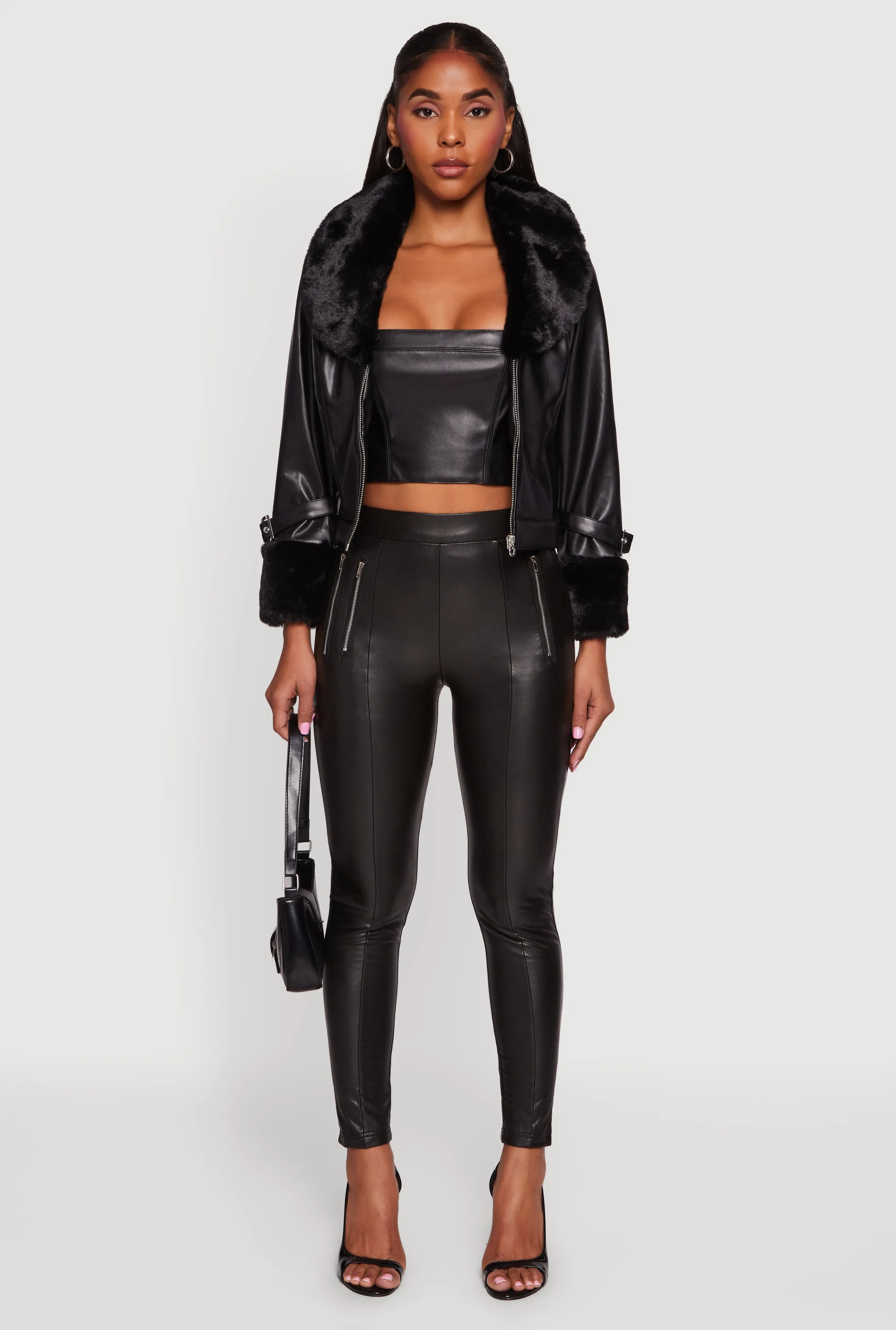 Faux Fur Trim Faux Leather Jacket sold by Rainbow product image thumbnail 3